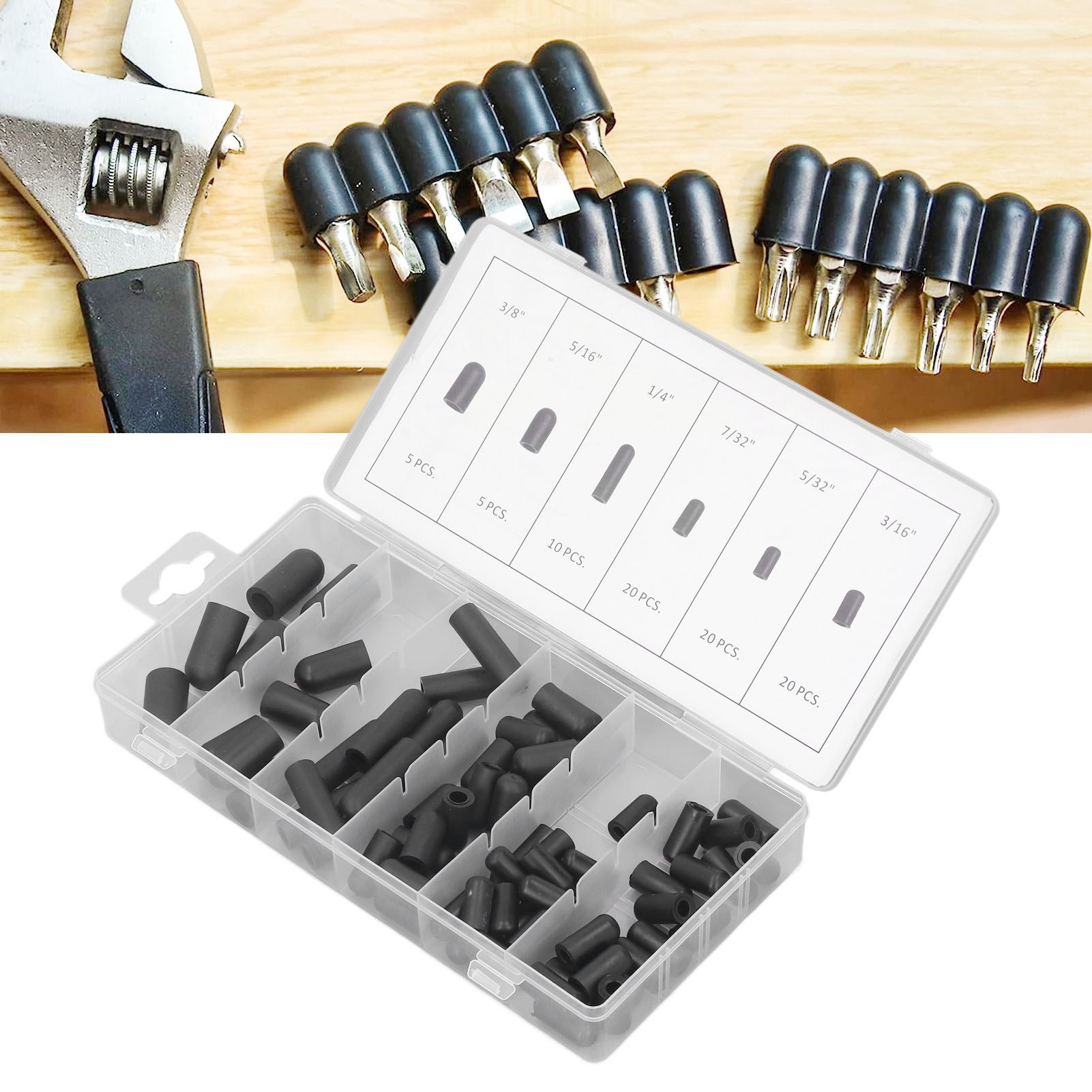 Set Mit 80 Schwarzen Gummikappen Und -schutzkappen Für Staubsauger, Durchmesser 5/32" Bis 3/8".