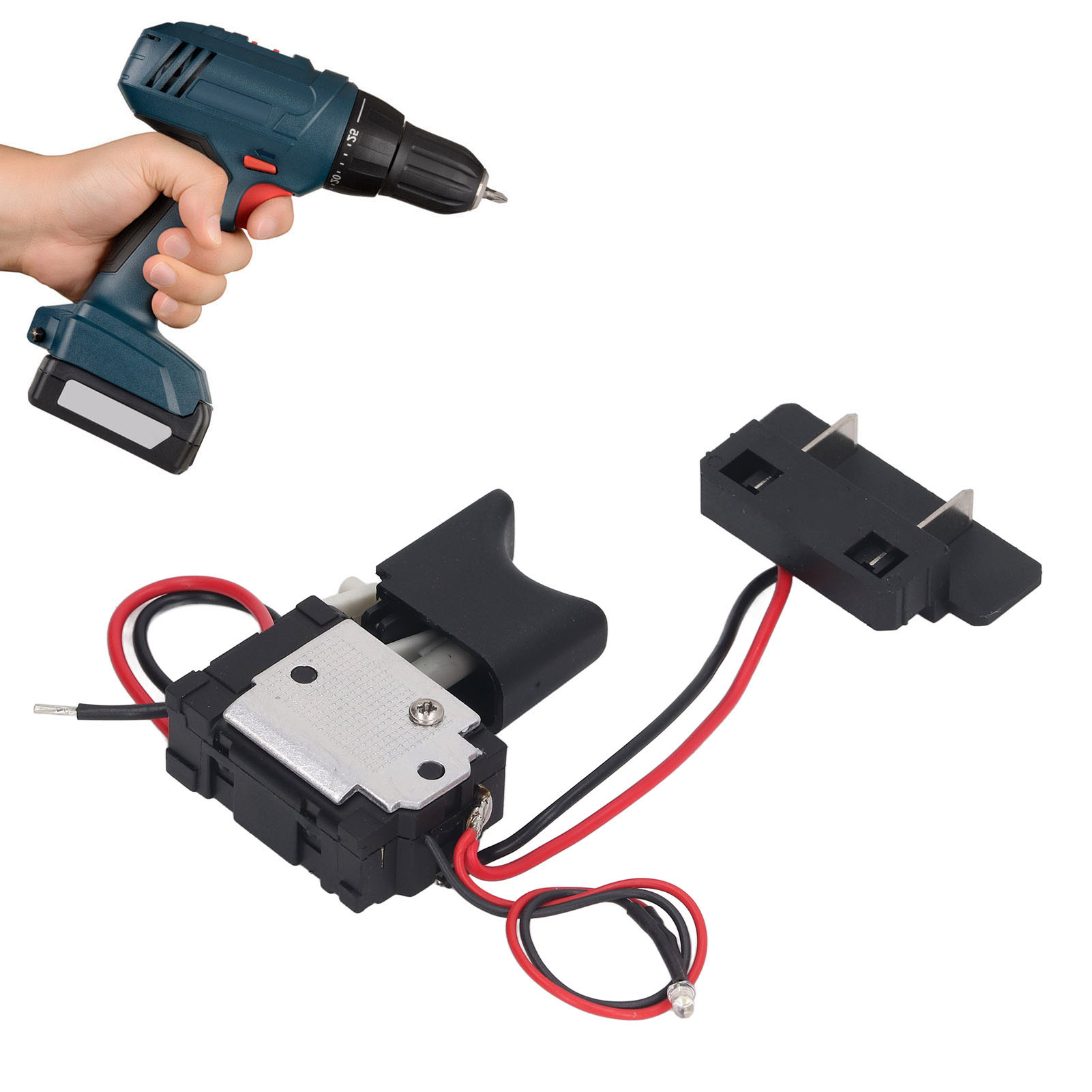 Universeller Bohrmaschinenschalter 0541, Kompatibel Mit Lithium-bohrmaschinenschaltern Mit Kontrollleuchte, 7,2-24 V.