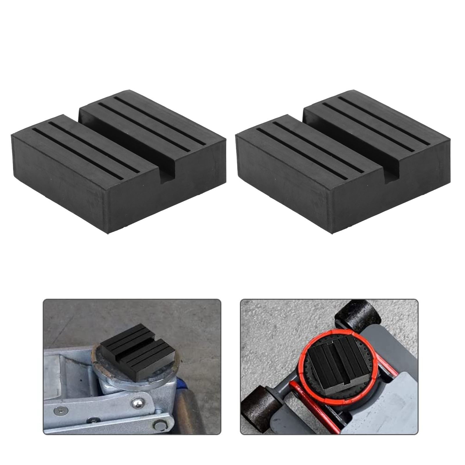 Zwei Universalheber Mit Gummiauflagen, Ein Quadratischer Rahmen Mit Nuten, Führungsschienen, Rangierheber Und Angeschweißte Adapter. Schwarze, Rutschfeste Führungsschienen Und Angeschweißte Adapter Si