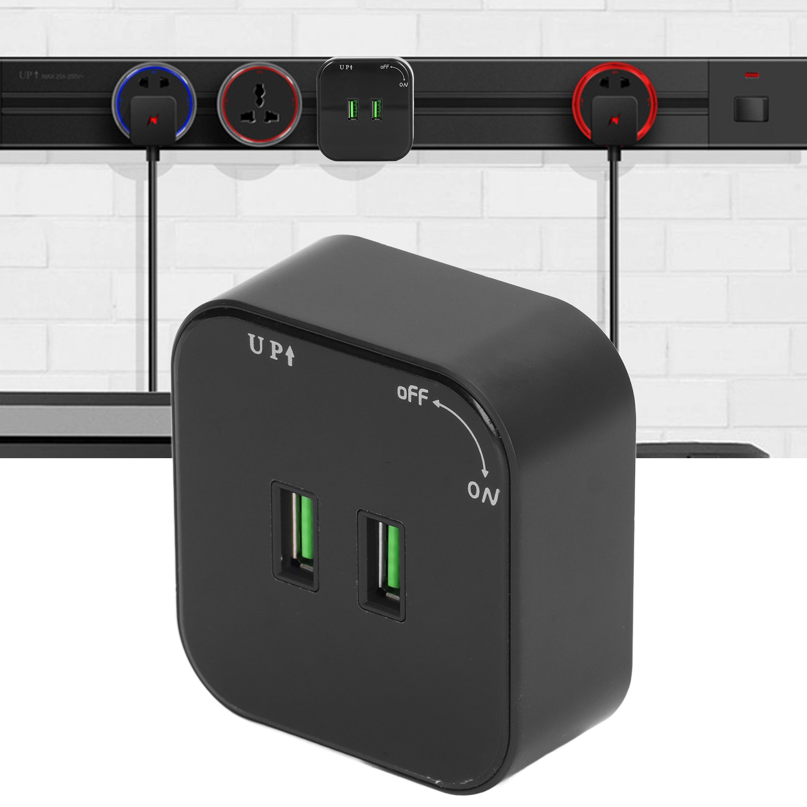 Aufputz-vierkant-schienensteckdose, 110-250 V, Doppel-usb-schnittstellensteckdose, Stromschienensteckdose Mit Mobilem Usb-anschluss, Multifunktionale Schienensteckdose Mit Kontrollleuchte.