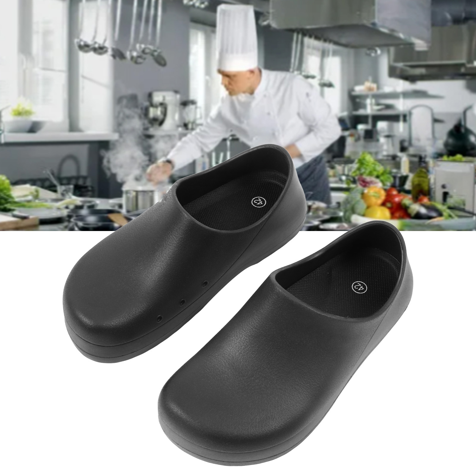 Eva-kochschuhe, Zum Hineinschlüpfen, Rutschfest, Leicht, Wasserdicht, Ölbeständig, Schwarz, Größe 42