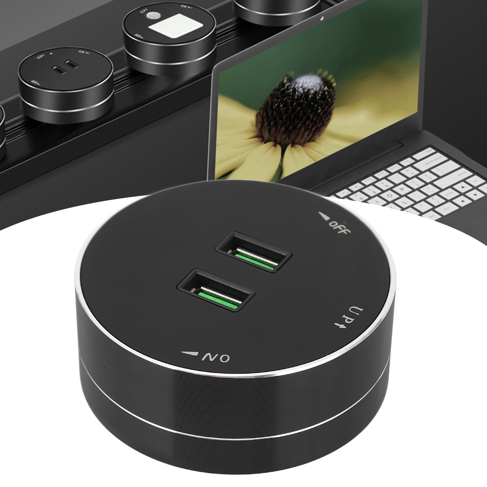 Aufputz-rundschienensteckdose Mit Zwei Usb-anschlüssen, Steckdose Für Mobile Stromversorgung, Multifunktionale Schienensteckdose Mit Kontrollleuchte.