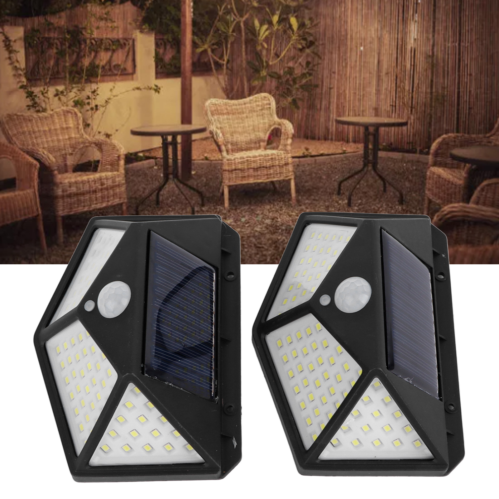 Solarlampe Mit 100 Leds An Vier Seiten, Bewegungsmelderlampe, Wandleuchte, Wasserdichte Außentreppenleuchte, Stehlampe.