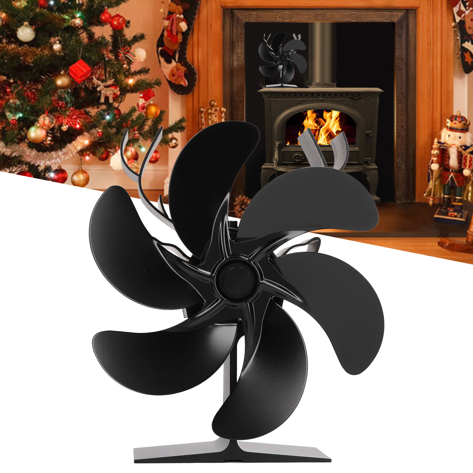 6-flügeliger Thermodynamischer Heizkörperlüfter Mit Einem Einzelnen Metallmotor, Kaminlüfter, Holzofenlüfter, Weihnachtsventilator