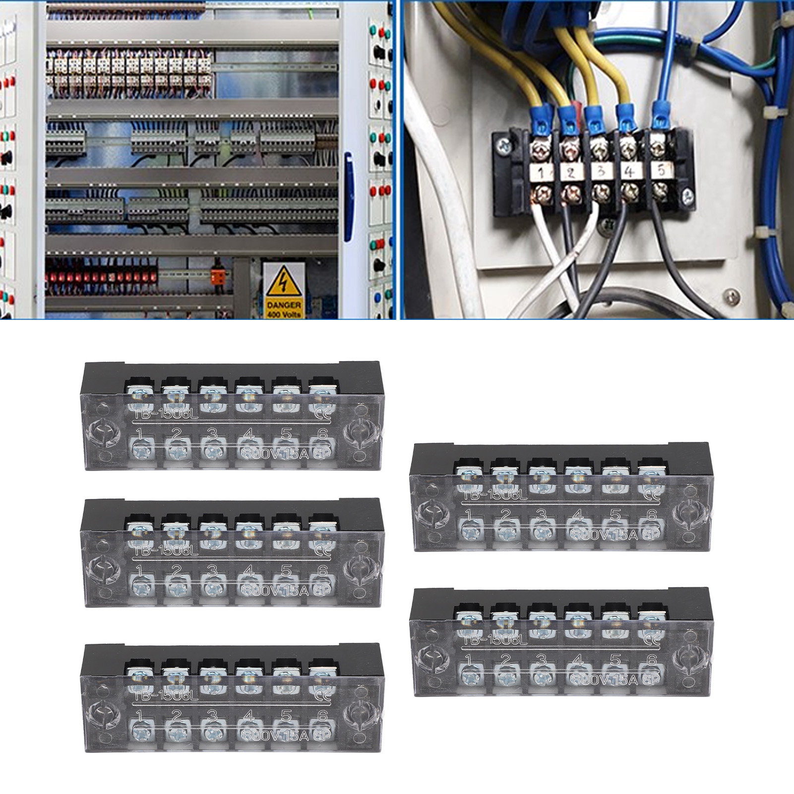 Die Tb-1506 6-poligen Stromverbinder Werden In 5er-packs Verkauft Und Beinhalten Jumper Sowie Einen Satz Von 15 A 600 V Mehrfachsteckverbindern.