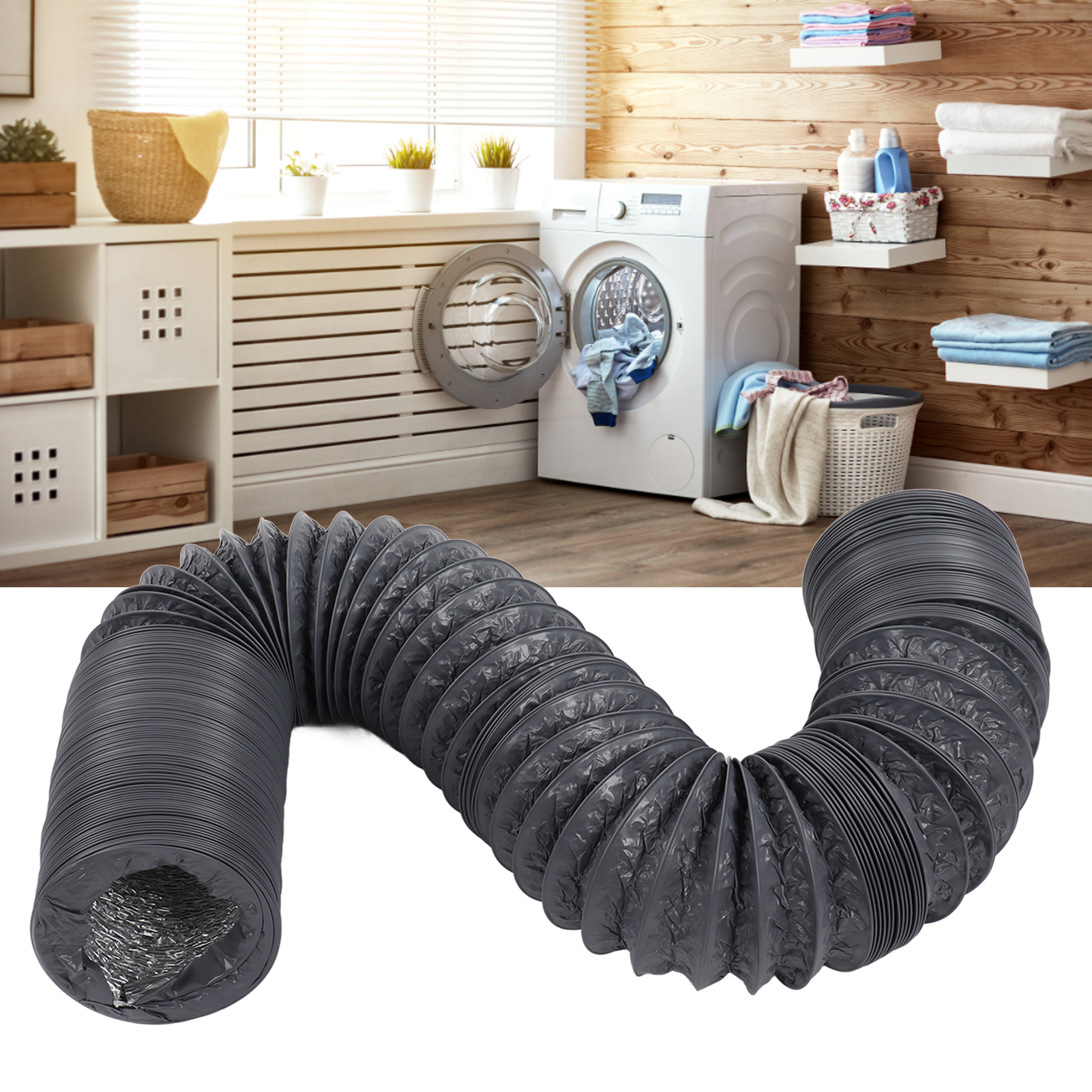 Lüftungsset Mit Kanalventilator, Geräuscharmem, Teleskopierbarem Aluminiumfolienschlauch Und Edelstahlklemme, 1 Meter Lang Und 6 Zoll Im Durchmesser.