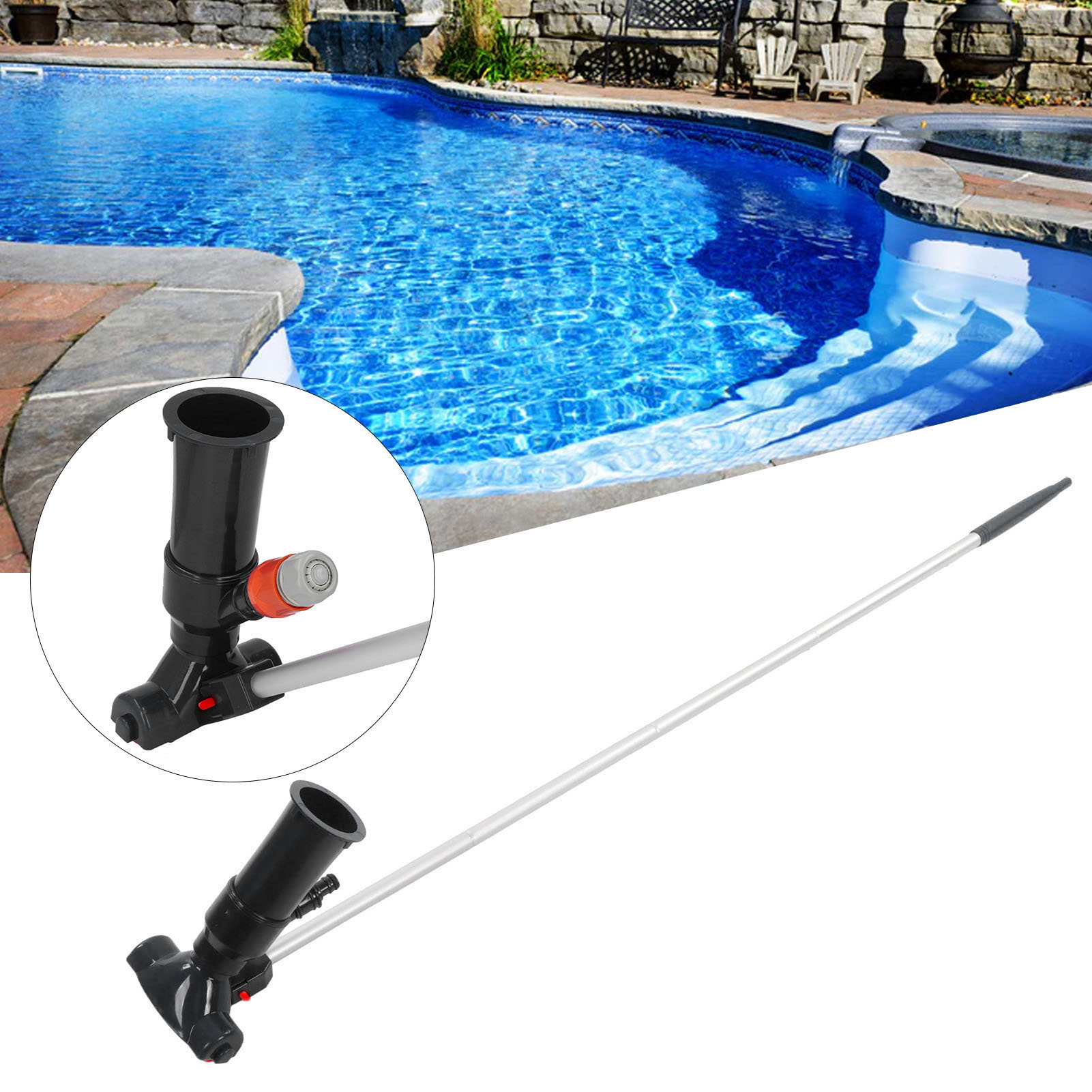 Tragbarer Jet-poolreiniger Mit 5-teiligem Aluminiumschaft Und Filterbeutel Für Aufstellpools, Whirlpools, Hot Tubs, Teiche Und Springbrunnen. Schwarz, Entspricht Europäischen Normen.