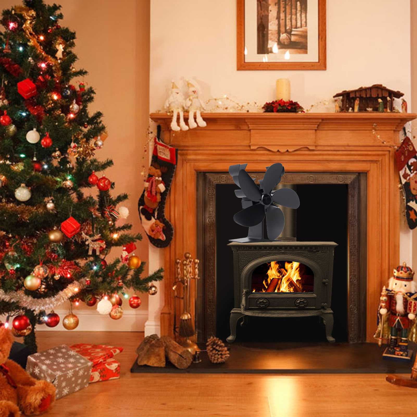 5-flügeliger Metall-wärmeheizkörperlüfter Mit Einzelmotor, Kaminlüfter, Holzofenlüfter, Weihnachtslüfter