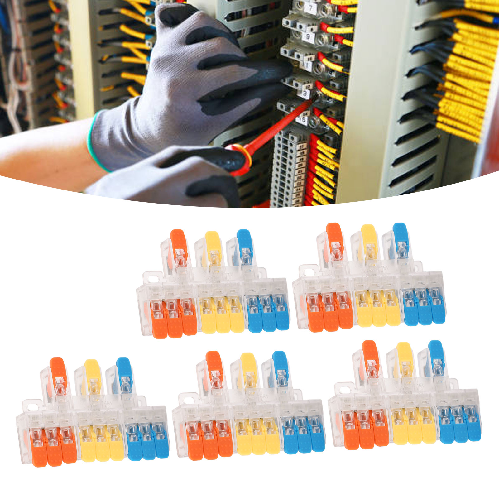 Verkauft Im Set Mit 5 Y639 Schnellverteilereinheiten Mit 3 Eingängen Und 9 Ausgängen Für Kabel Von 0,5 Bis 6 Mm², 41 A, 450 V