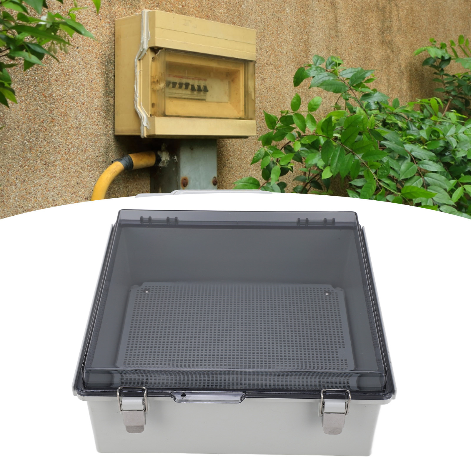 Externes Elektrisches Gehäuse Mit Ip67 Wasserdichtem Kunststoffgehäuse, Transparenter Abdeckung Und Edelstahlschnalle, 13×13×5,1 Zoll.