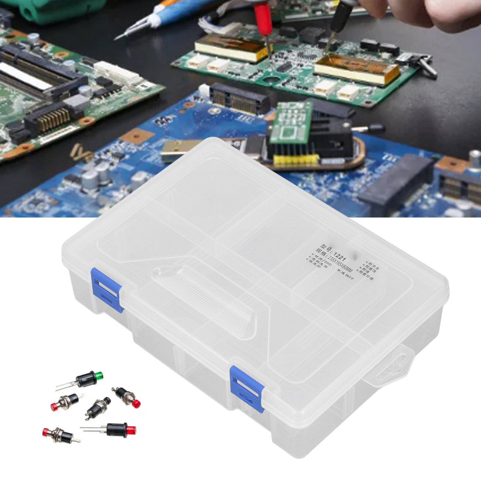 2-lagige Aufbewahrungsbox 1221 Mit 8 Fächern, Transparente Aufbewahrungsbox Aus Pp-kunststoff Für Elektronische Bauteile, Trennbox Für Teile.