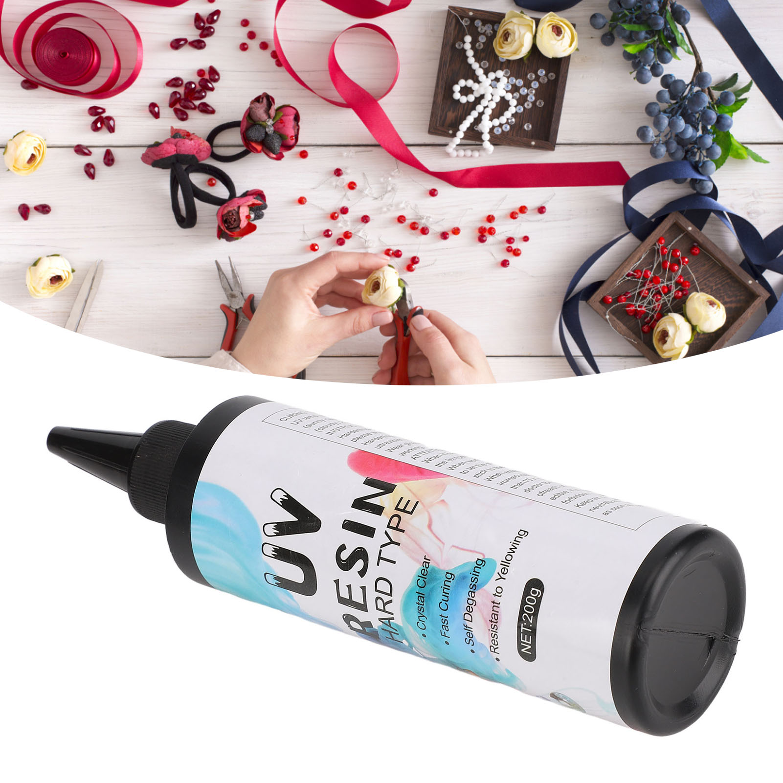Handgefertigtes, Uv-härtendes, Kristallines Epoxidharz, Hohe Transparenz, Vergilbungsbeständig, Rückstandsfreier Klebstoff, 200 G