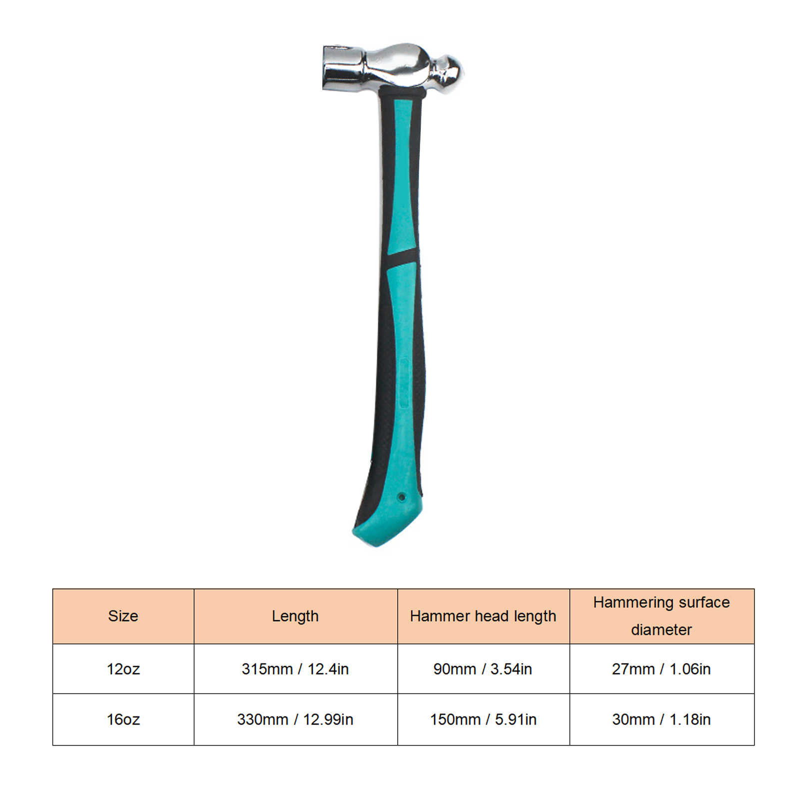 Lj-c0003 Rundkopfhammer, Eingebauter Sicherheitshammer, Multifunktionshammer Mit Gummigriff, 12 Oz.