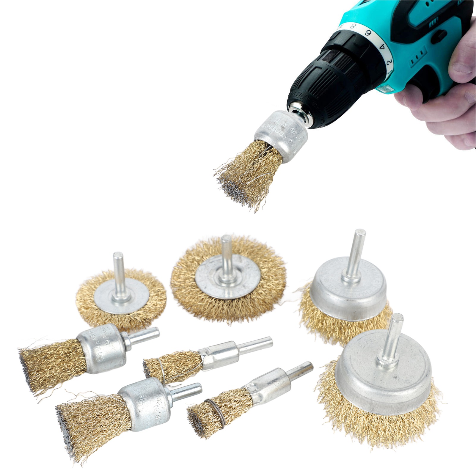 Set Mit 8 Drahtbürsten (stiftförmig, Schalenförmig, Für Elektrische Bohrmaschinen Und Winkelschleifer)