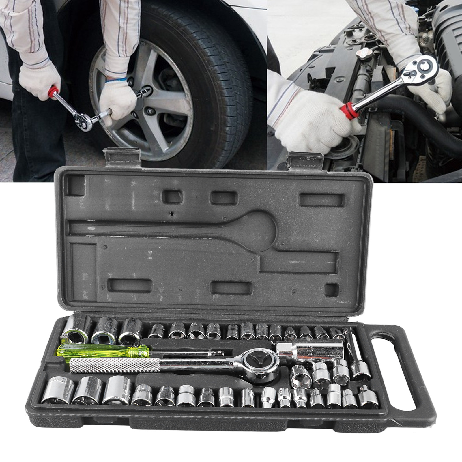 40-teiliges Steckschlüssel-set Für Heimwerker- Und Autoreparaturen, Inklusive Steckschlüsseln Und Anderen Werkzeugen.