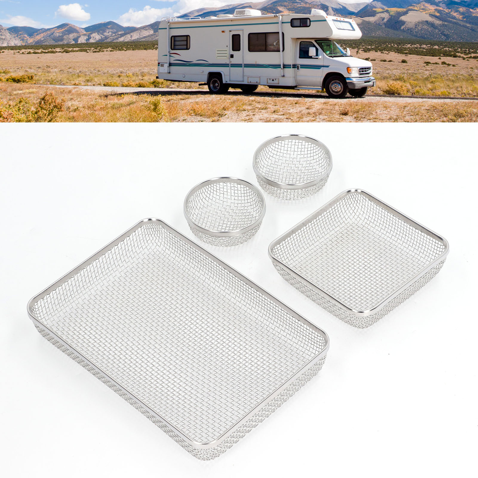 Moskitonetz-set Für Wohnmobile, Belüftungs-moskitonetz Aus Edelstahl, Windschutz, Ofenlüftungsgitter, Mit Montagewerkzeug Und Federbefestigungen.