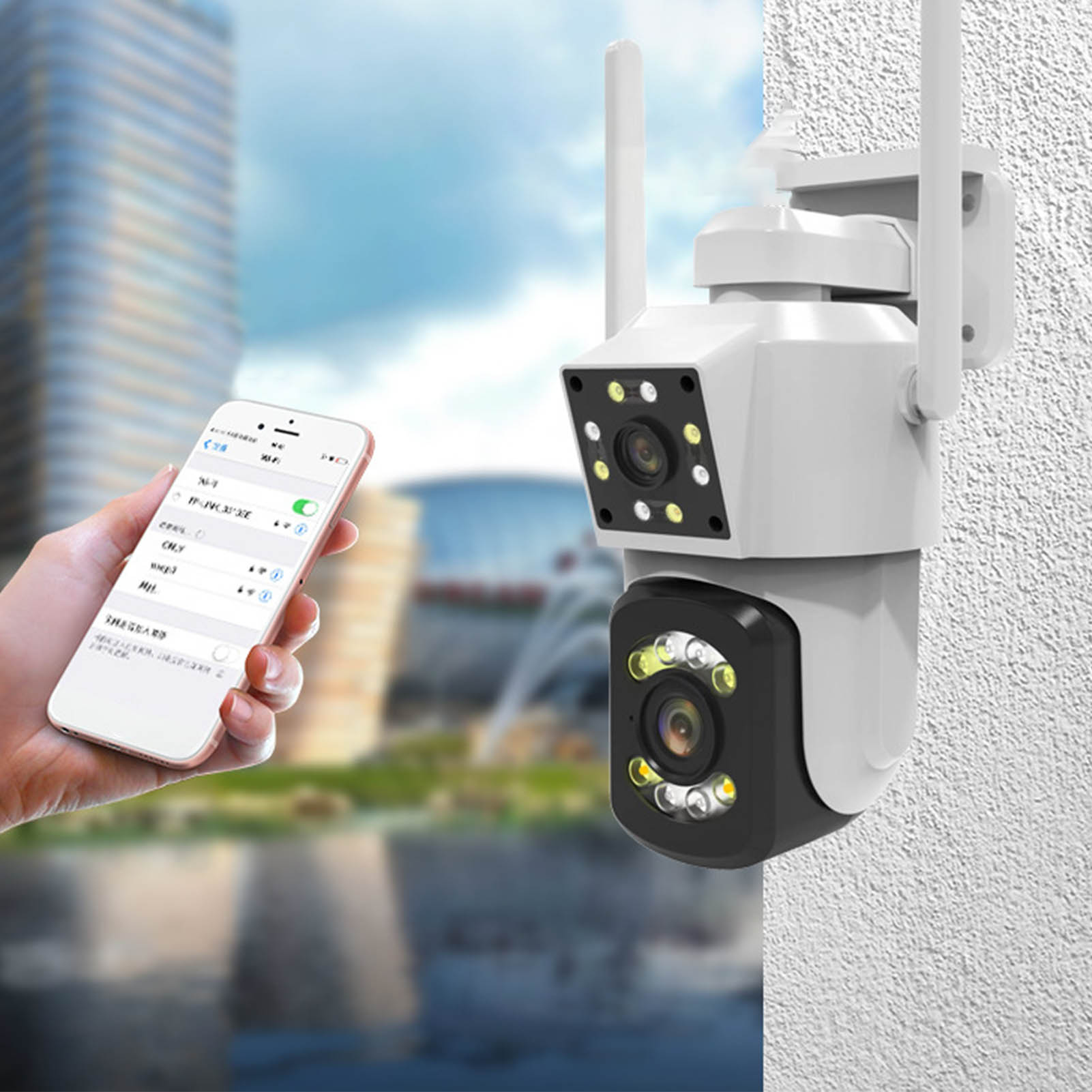 Drahtlose Wlan-überwachungskamera Mit Zwei Objektiven, Nachtsicht, Hochauflösender Netzwerkkamera Für Den Innen- Und Außenbereich, Fernüberwachung Per Mobiltelefon