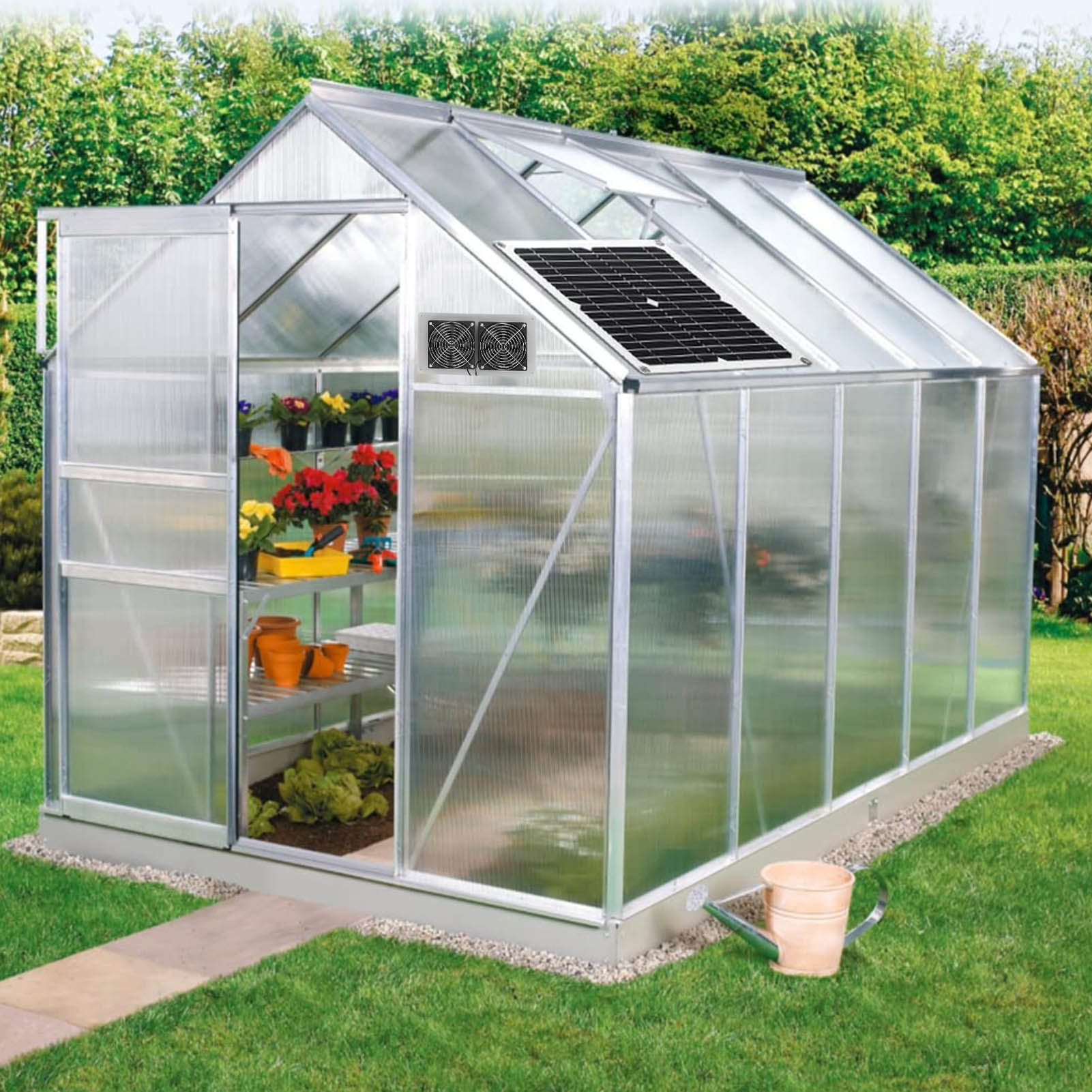 18v 25w Solar-lüftungsset Mit Zwei Wetterfesten Ventilatoren, Ideal Für Die Schnelle Luftabsaugung Durch Fenster In Gewächshäusern, Gartenhäusern Und Dachböden.