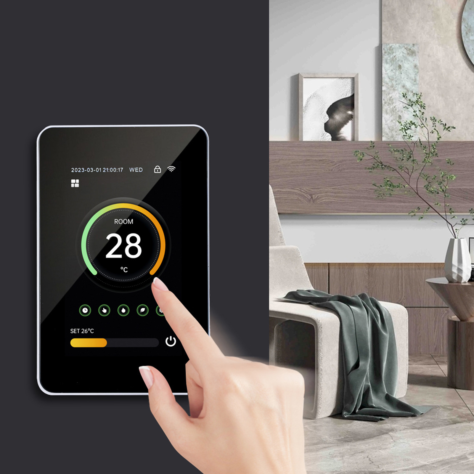 Me80-b-ve Graffiti Wlan-smart-thermostat Für Elektrische Fußbodenheizung, Digitalanzeige, Vertikales Bedienfeld, 100–250 V Ac, 3 A