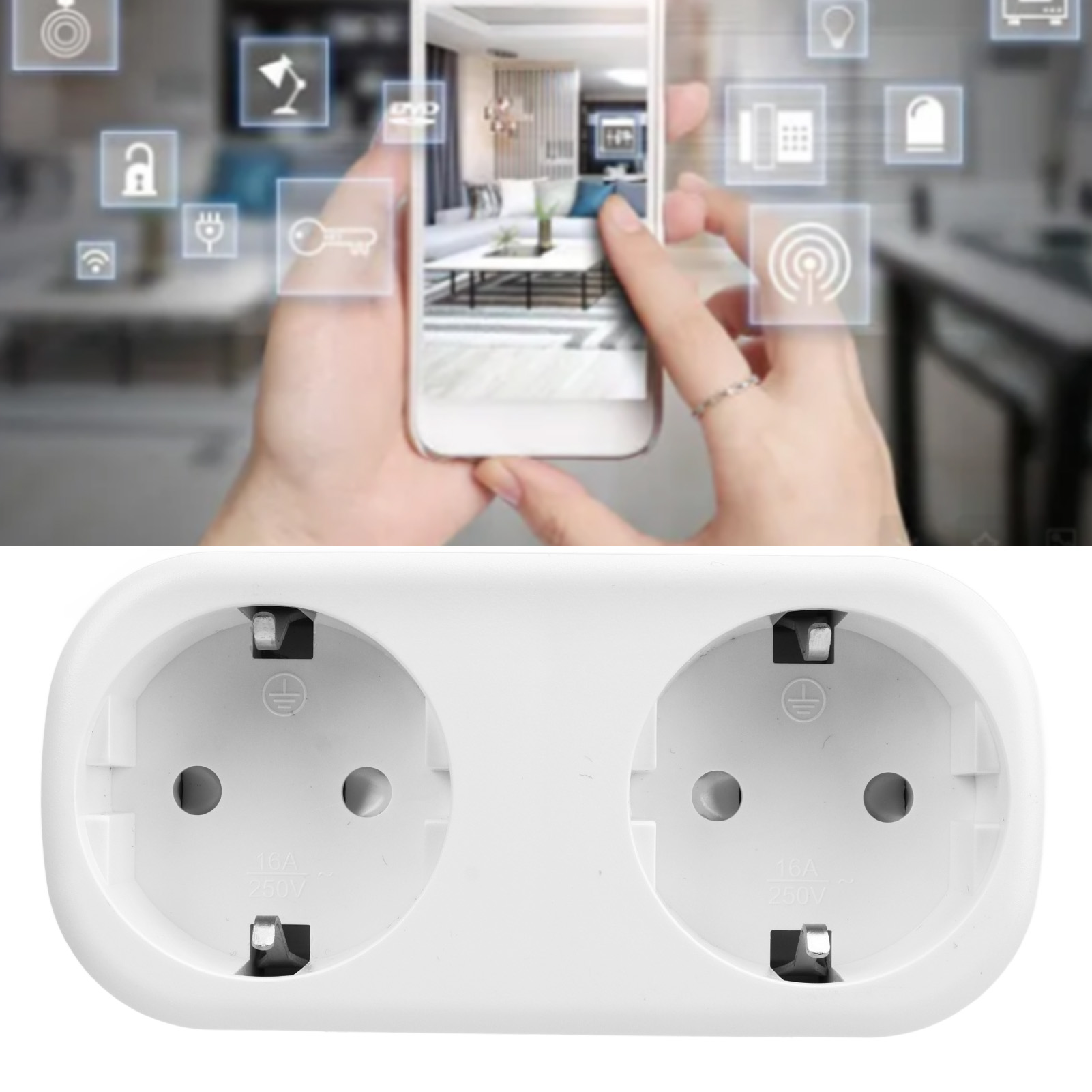2-in-1 Wlan-smart-steckdose Mit Sprachsteuerung, Europäischer Standard 220-250 V, Max. 16 A.