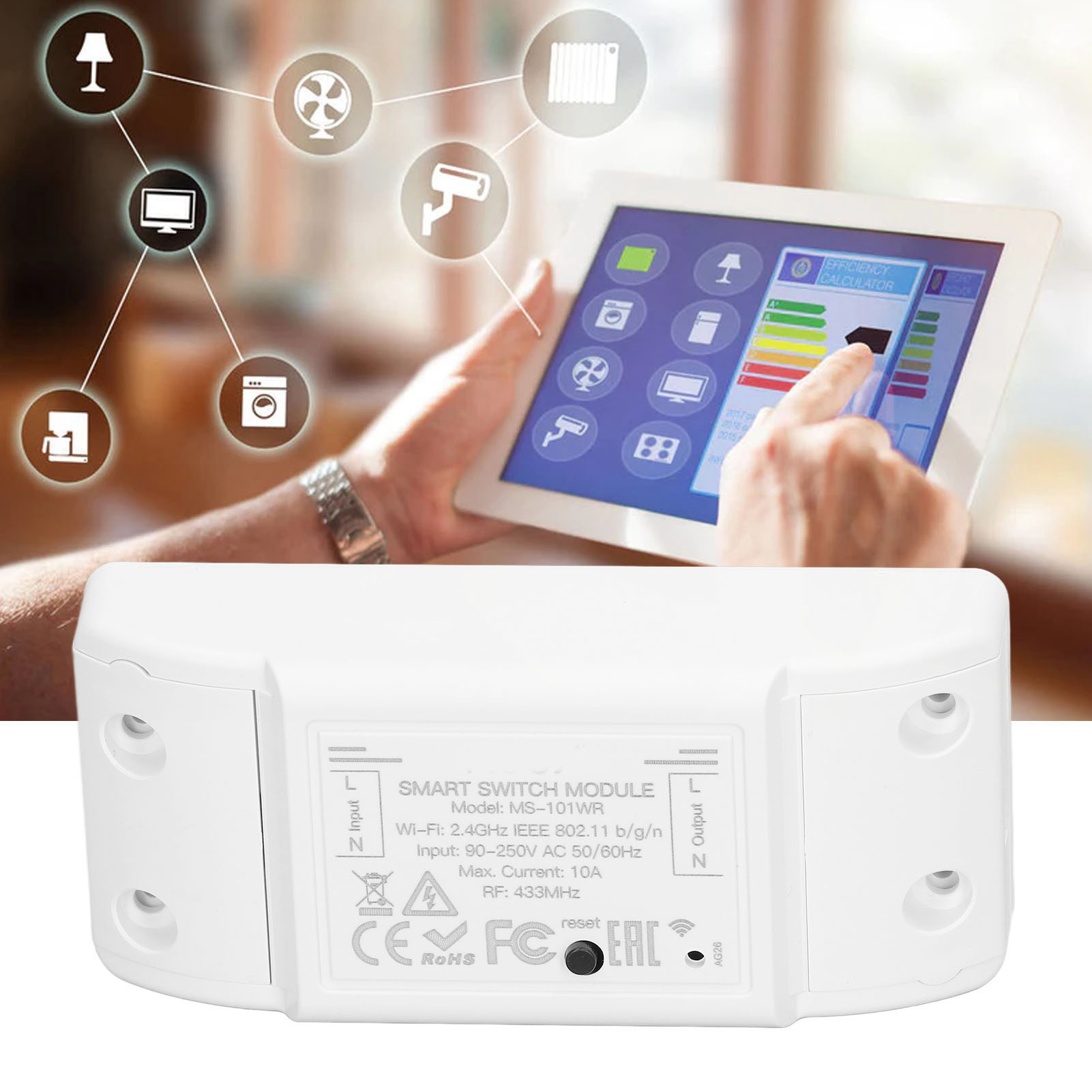Ms-101wr Wlan+rf433 Smart-schalter Mit Anti-graffiti-schutz, Fernsteuerung Per Smartphone, Intelligenter Drahtloser Hauscomputer, 90–250 V