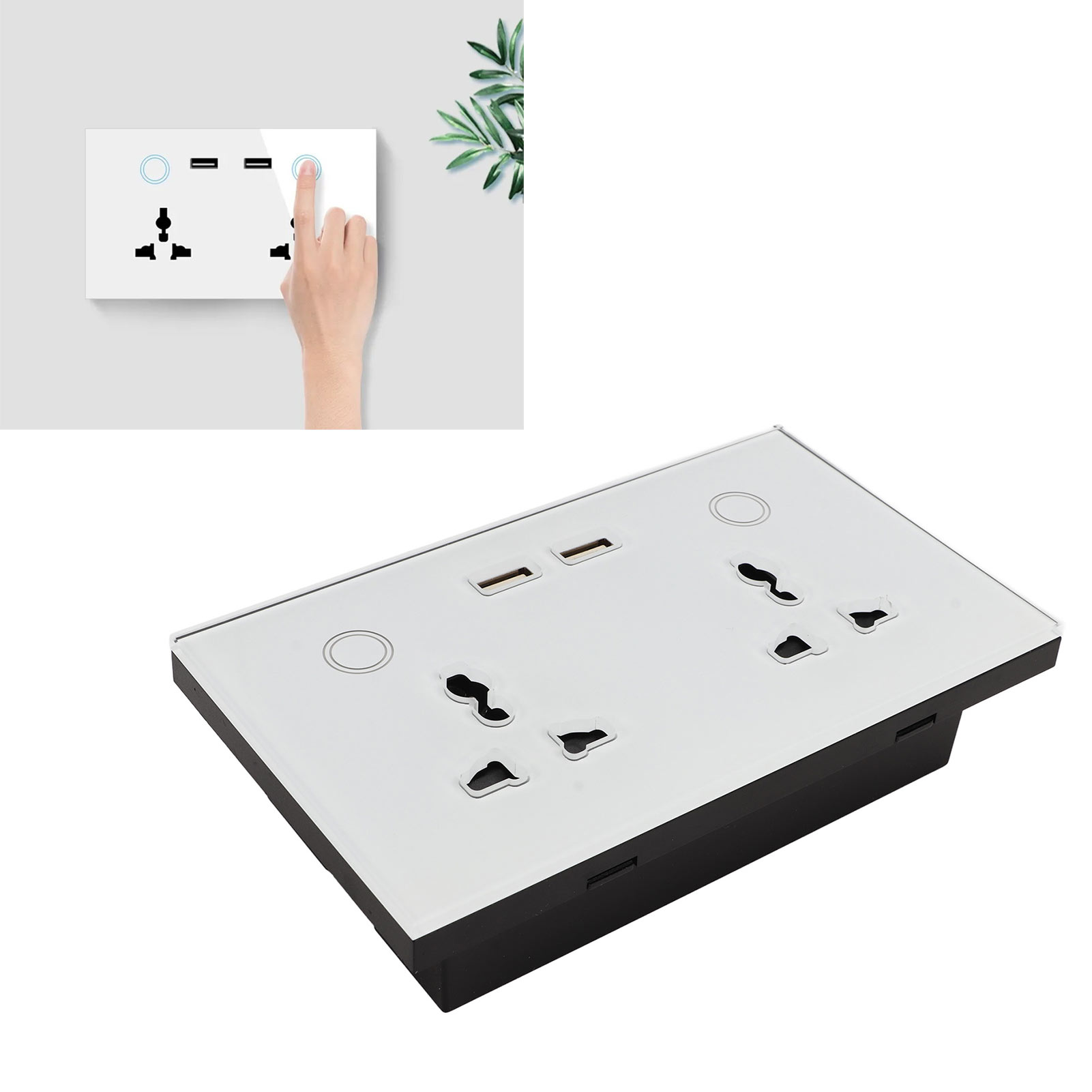 Weiße, Universelle Wlan-steckdose Mit Gehärteter Glasfront, 2-poligem Smart-usb-anschluss, Wandschalter, Ac110-240v