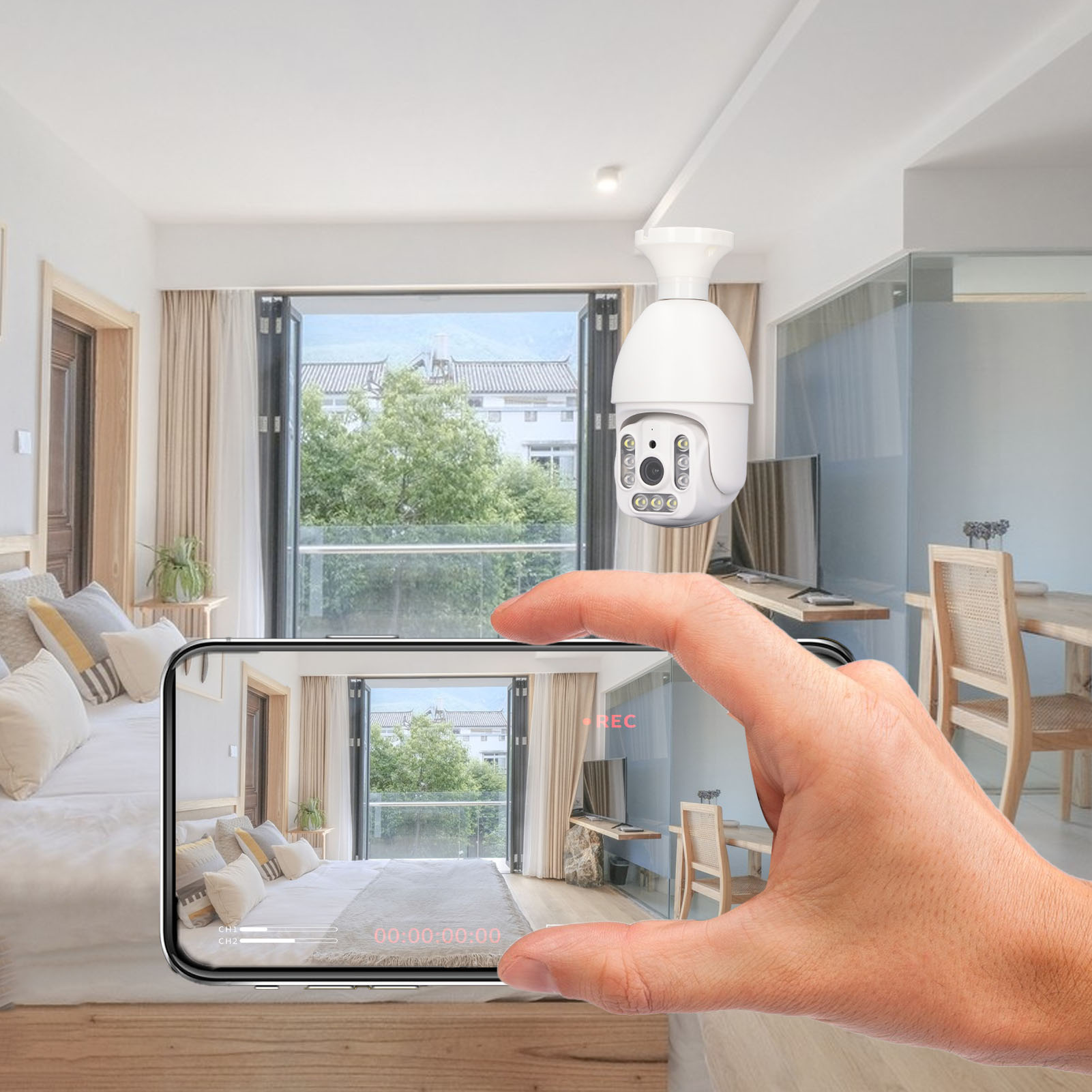 783 Schwenkbare Kamera Mit Lampenkopf – 400-w-wlan-überwachungskamera, Wlan-fernüberwachung, E27-lampenfassung, Ip67 Wasserdichte Außenkamera (dome-gehäuse), Ac 110–240 V