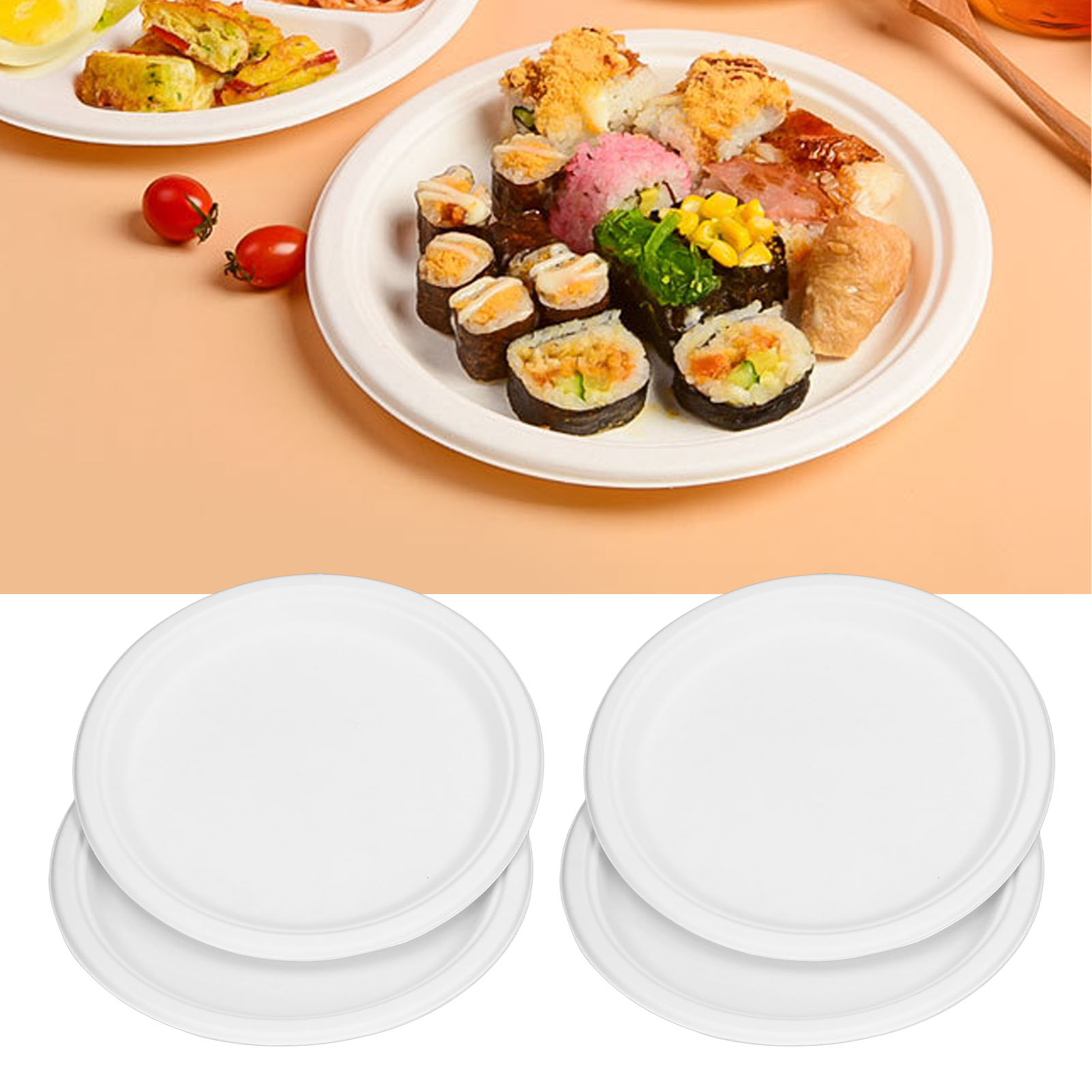 Pappteller, 25 Cm Flacher Teller Aus Weißem Zuckerrohrzellstoff (einwegteller)