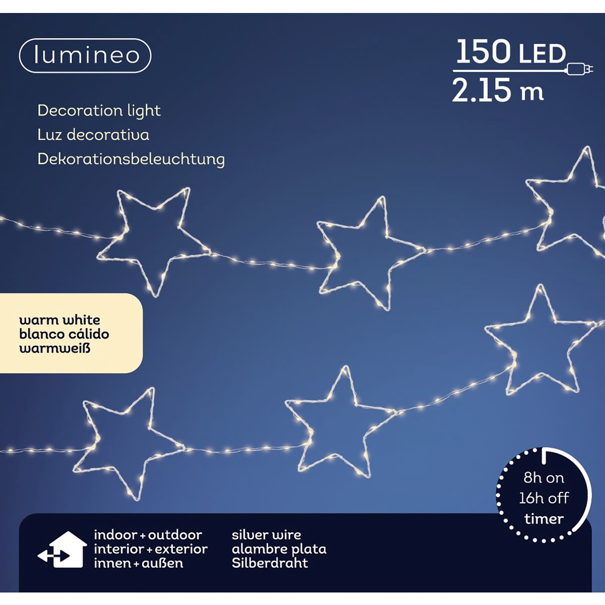 Lumineo Micro Led Stern-girlande 2,15 Meter 150 Lichter Ø 15 Cm Outdoor - Weiß/warmweiß