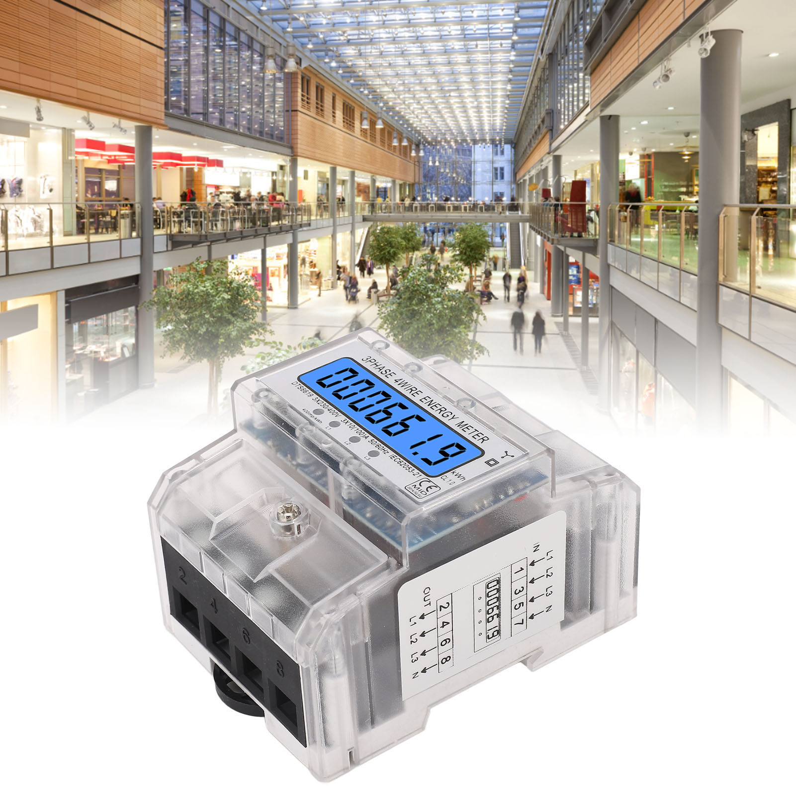 Vieradriger Drehstromzähler Mit Hintergrundbeleuchtetem Lcd-display, Din-schienenmontage, Dts6619-020 (kwh), 10–100 A, 230/400 V Ac