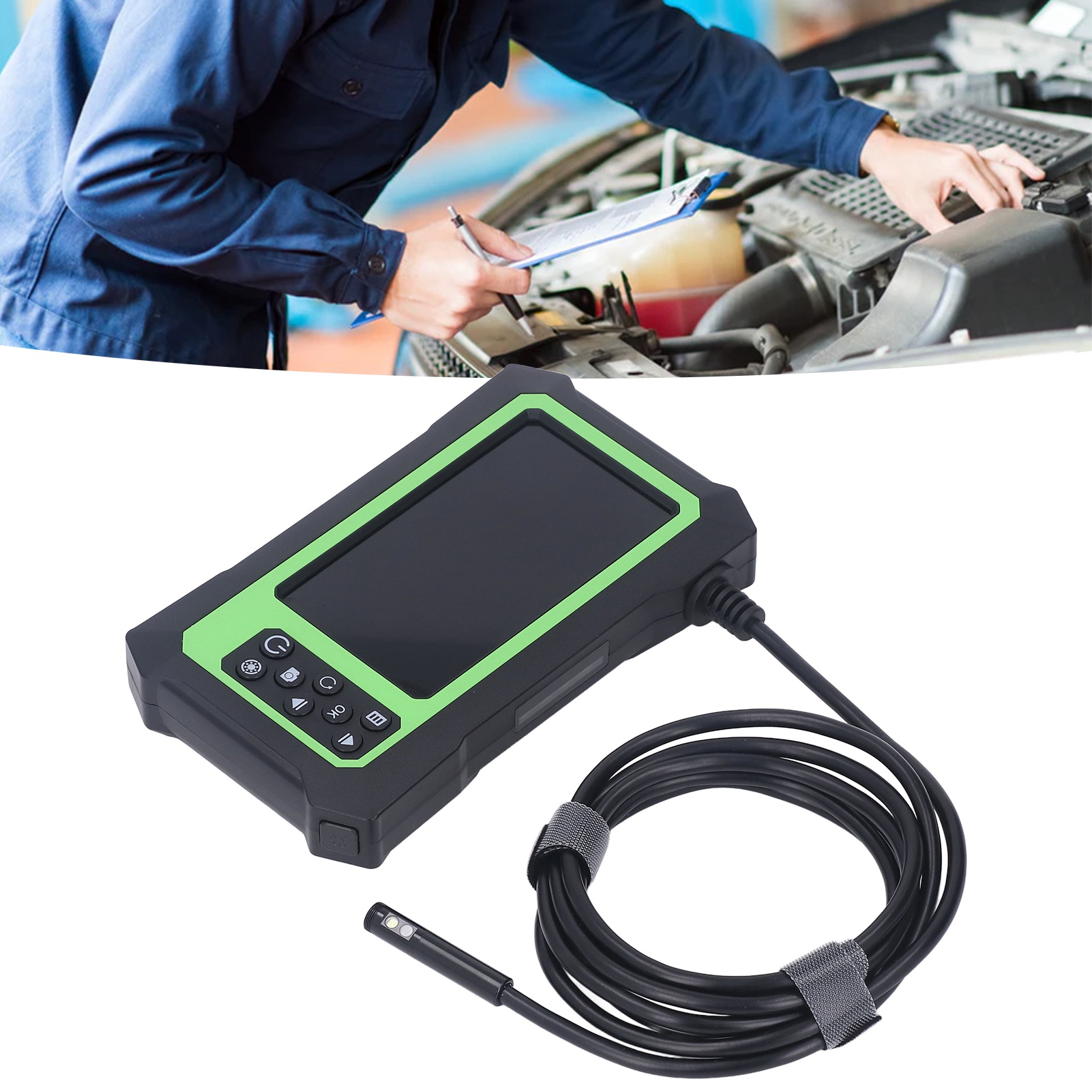 Industrielles Endoskop Mit Zwei Linsen, Digitale 1080p-endoskop-inspektionskamera, 8 Mm, Wasserdichtes Endoskop Ip67 Mit 4,3-zoll-lcd-bildschirm, Kanalinspektionskamera Mit 6+1 Led-leuchten, Grün 5m.