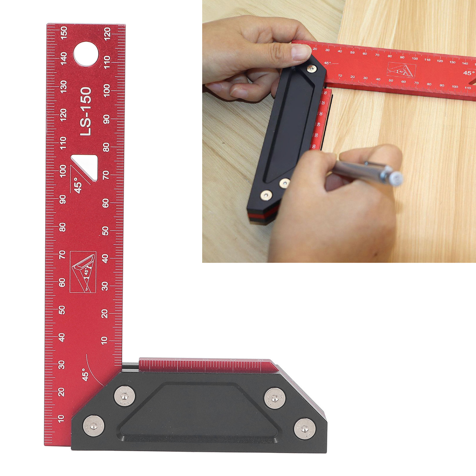 150-mm-winkelmesser Aus Aluminiumlegierung Für Holzbearbeitung, L-förmiges Messlineal, Doppel-45°-winkel