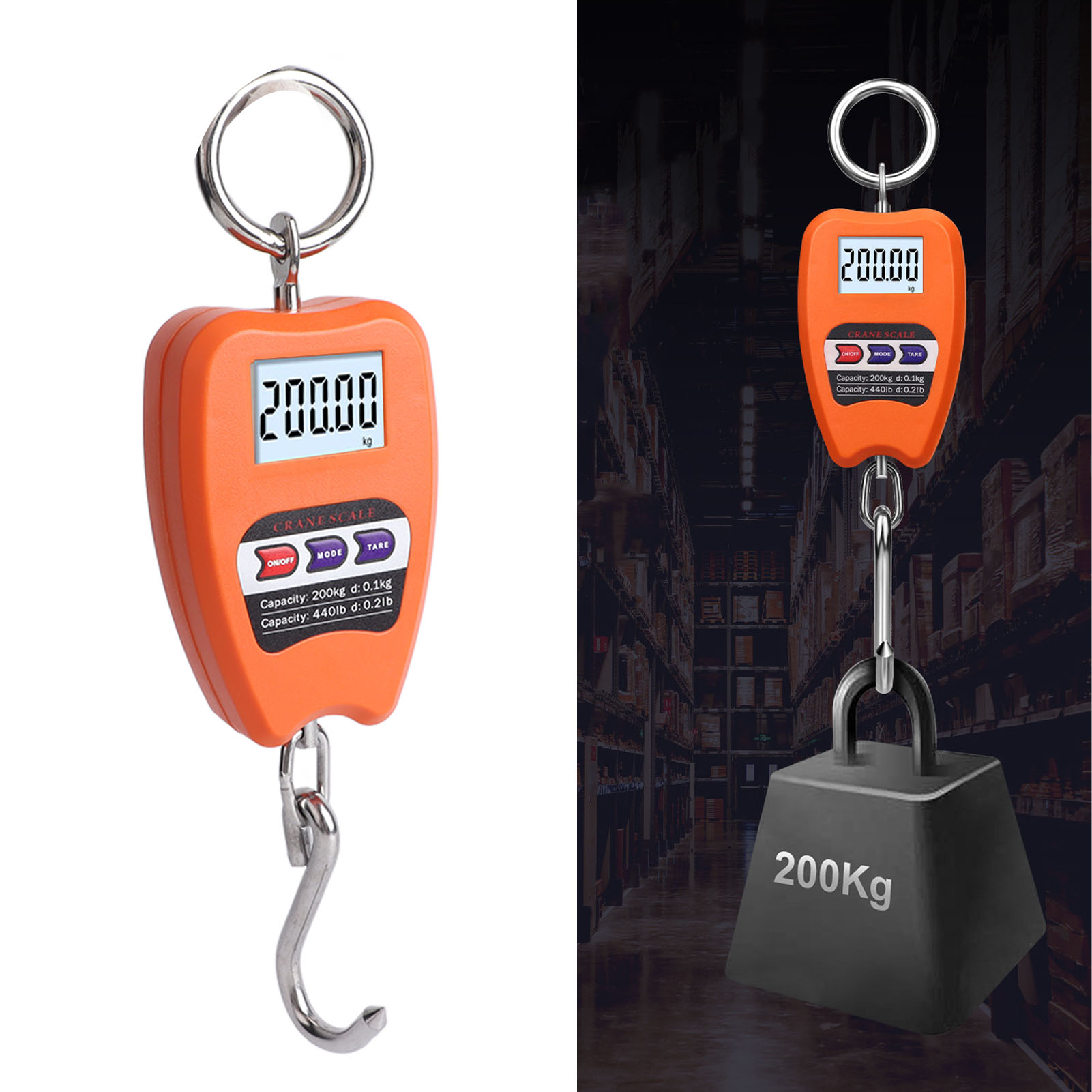 Elektronische Kranwaage (200 Kg), Kleine Drahtlose Elektronische Waage Mit Haken, Industriewaage, Orange