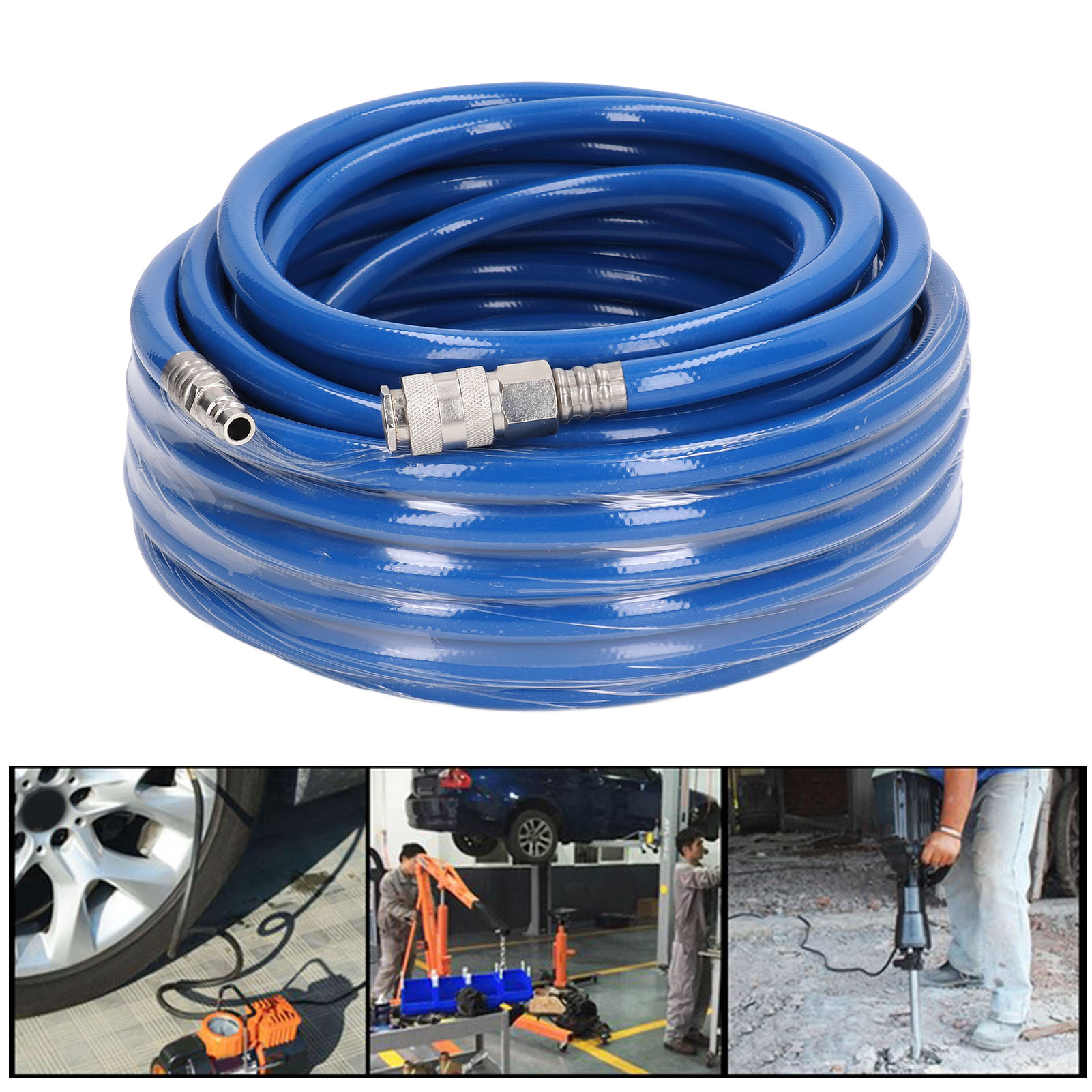 15 M Druckluftschlauch, Pvc-druckschlauch, 15 Mm Außendurchmesser, Mit 1/4"-schnellkupplung.