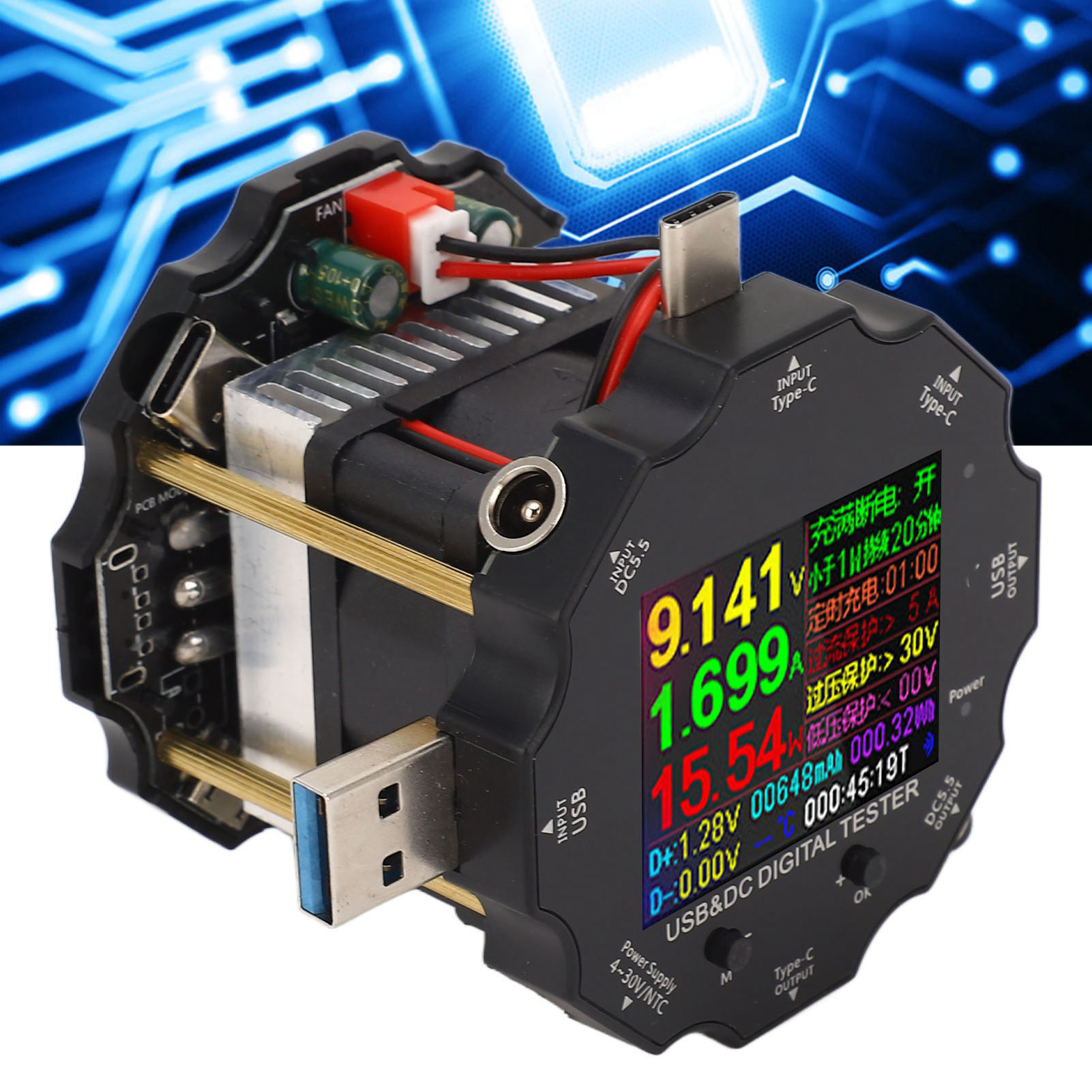 Juwei Ud18l Hochleistungs-konstantstrom-alterungswiderstandstester (65 W) Mit Digitalanzeige, Voltmeter Und Amperemeter, Usb 3,6–32 V