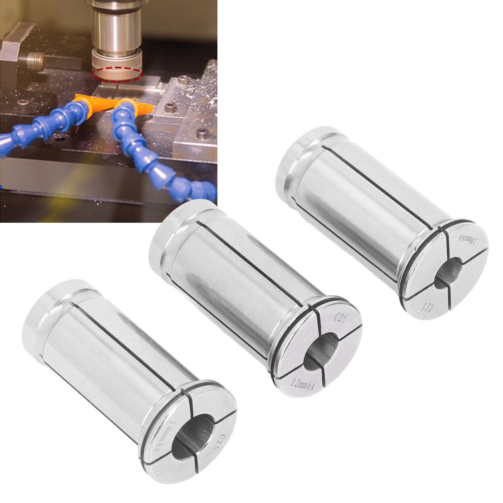 Satz Mit 3 C-förmigen Spannzangen Mit Geradem Schaft, Serie C25, Für Cnc-werkzeuge