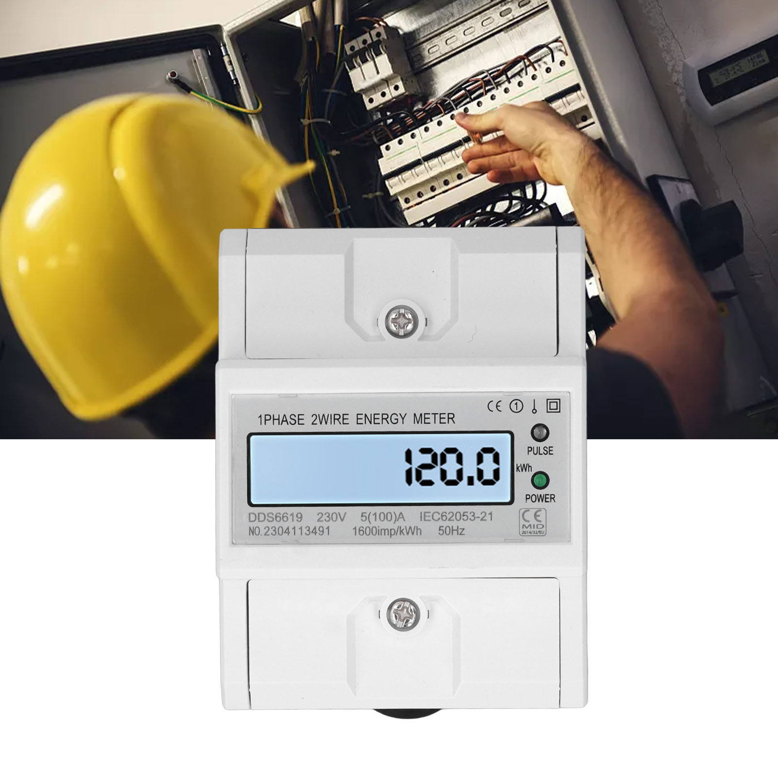 Miniatur-smart-einphasen-2-draht-din-schienen-energiezähler, 4p, Lcd-anzeige, 230 Vac, 50 Hz, 5 A.