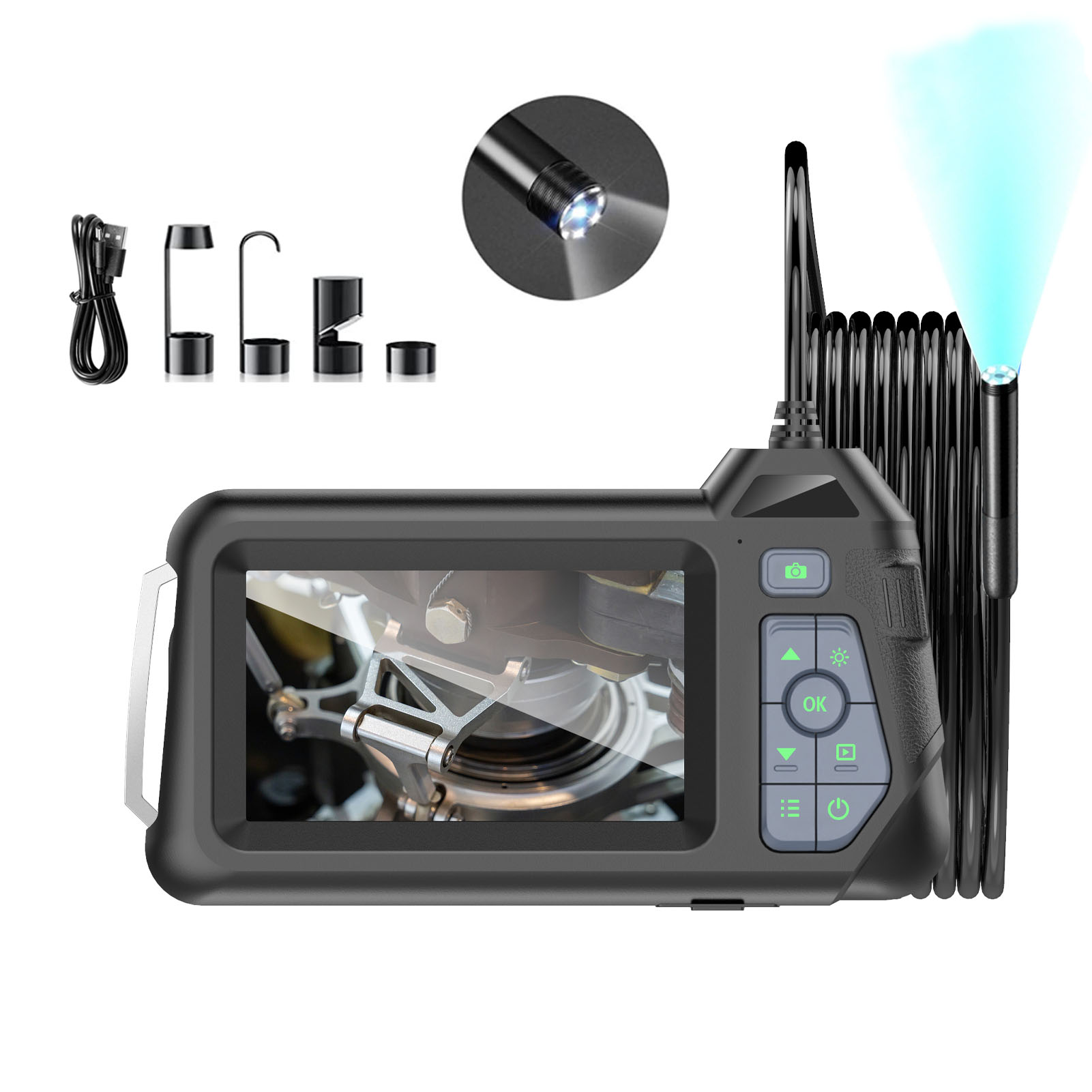 Industrieendoskop M60, 4,3-zoll-1080p-hd-einzelkamera, Inspektion Von 8-mm-flexrohren, Kfz-reparatur, Industrieendoskop Mit Bildschirm, 5 M Reichweite