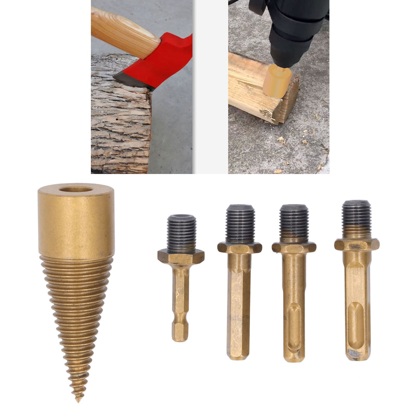 Set Mit 5 Holzspaltbohrern, Holzspaltbohrer, Kleine Schlagbohrmaschine, 32-mm-holzspaltbohrer + Rundschaft + Vierkantschaft + Sechskantschaft + Kleiner Sechskantschaft