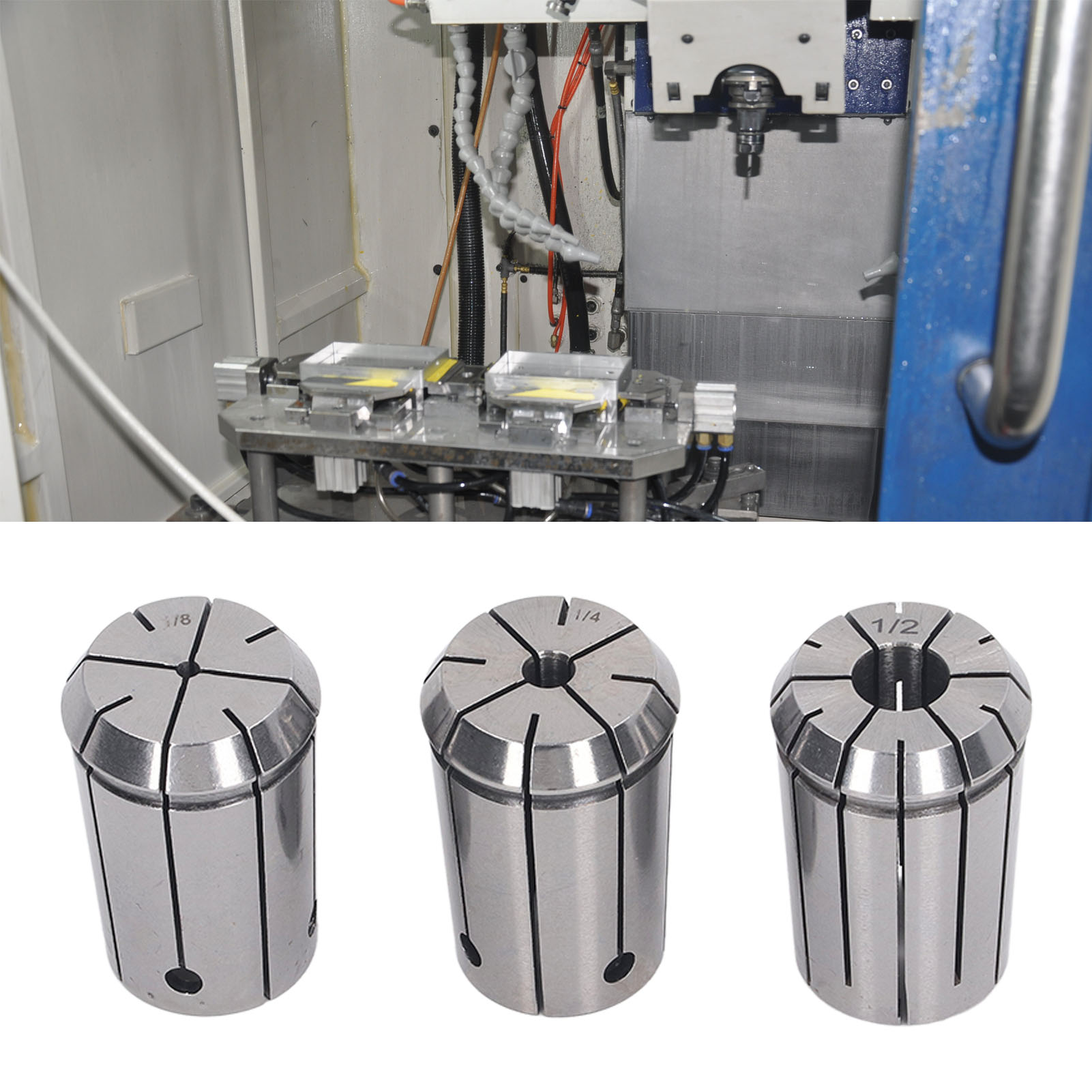 Oz25 Elastischer Spannzangensatz Für Hochpräzise Cnc-fräsmaschinen, Robust (1/2, 1/4, 1/8) Mit Schraubenschlüssel.