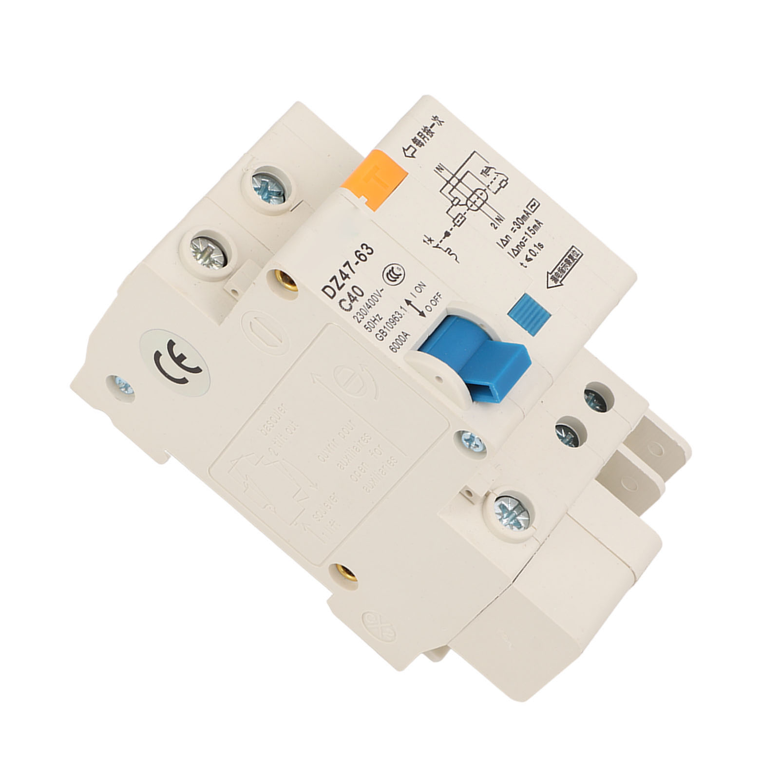 Leitungsschutzschalter Dz47-63 C40 1p+n, 230v/400v, 40a, Din-schienenmontage, 6000a Schaltleistung.