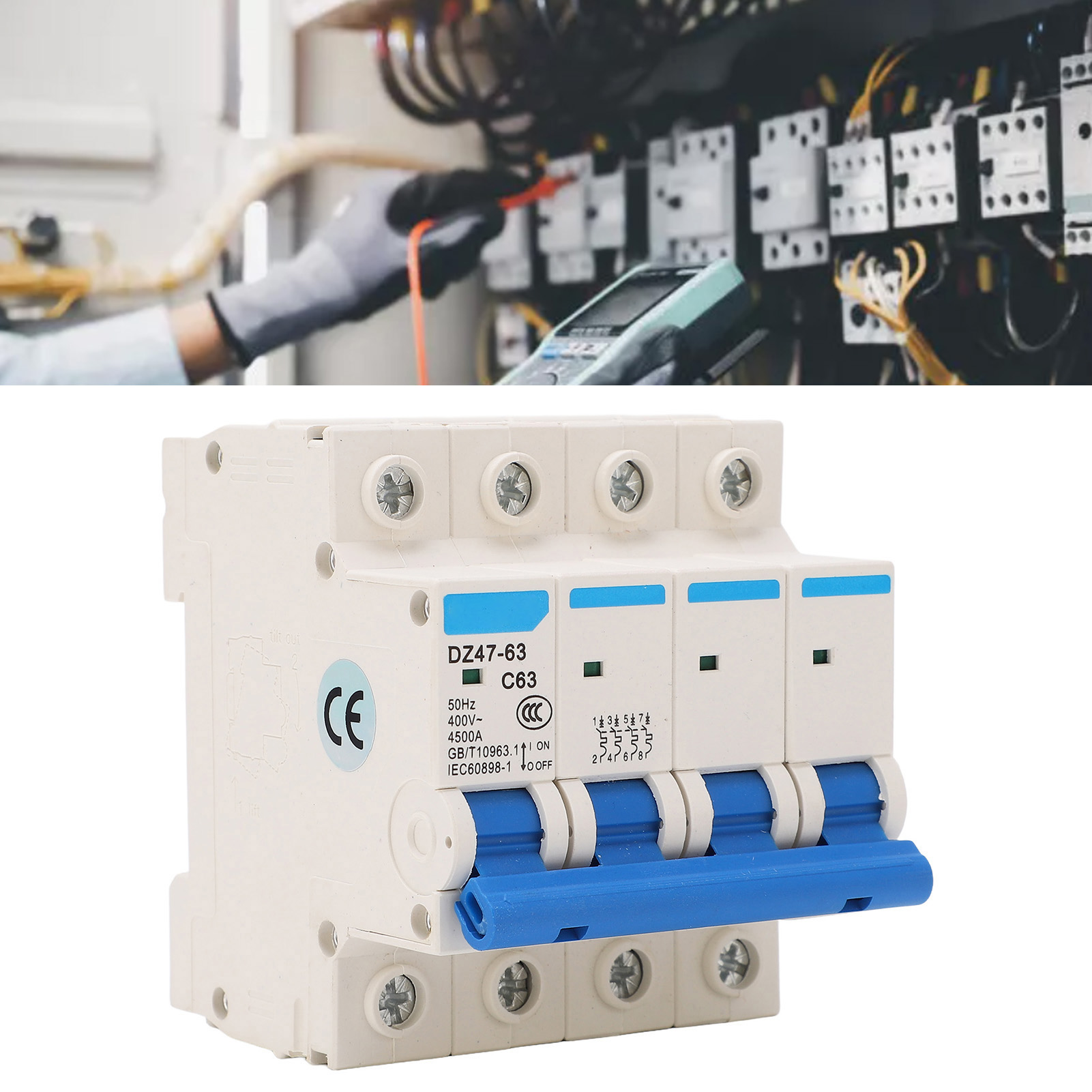 Leitungsschutzschalter Dz47-63 C63 4p 400 V 63 A, Din-schienenmontage, 4500 A Abschaltvermögen
