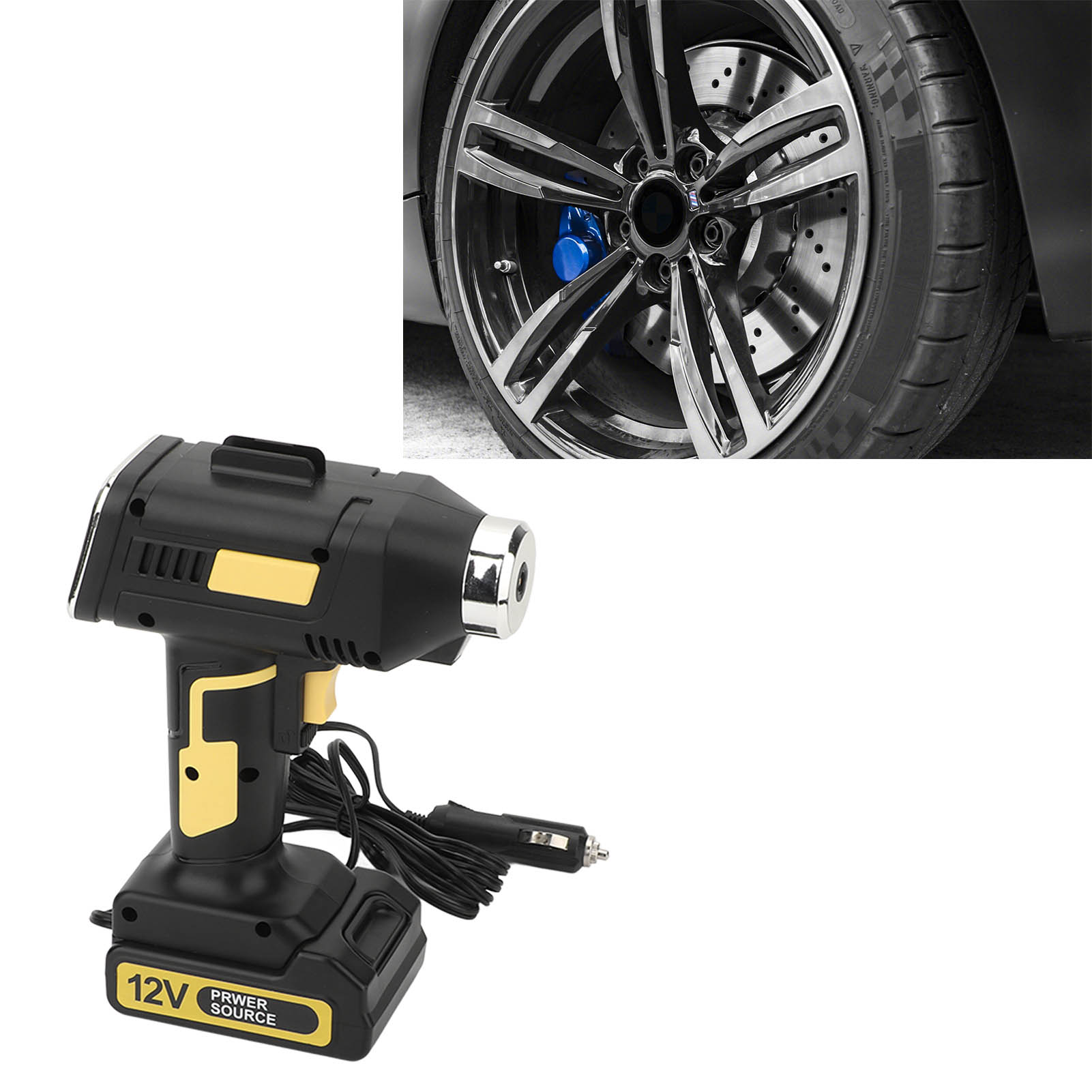 Atj-6688 Gelbe Kabellose Tragbare Luftpumpe Mit Lithium-akku, 12v Elektrischer Autoreifenfüller