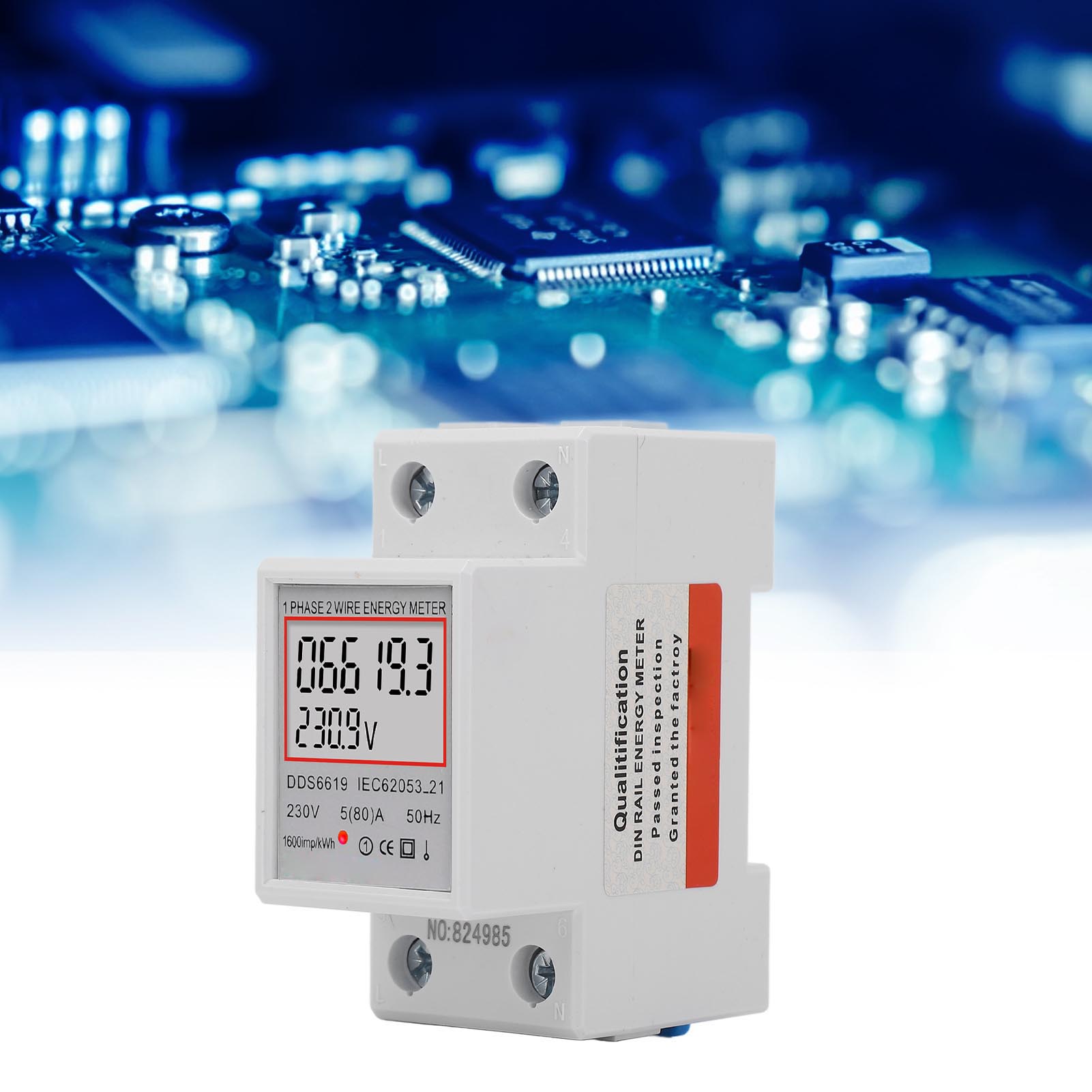 Intelligenter Digitaler Haushaltsenergiezähler, Einphasig, 2-polig, Din-schienenmontage, Misst Leistung, Spannung Und Stromstärke (5 A, 230 V Ac), Ohne Hintergrundbeleuchtung, Teilenummer Dds6619-003