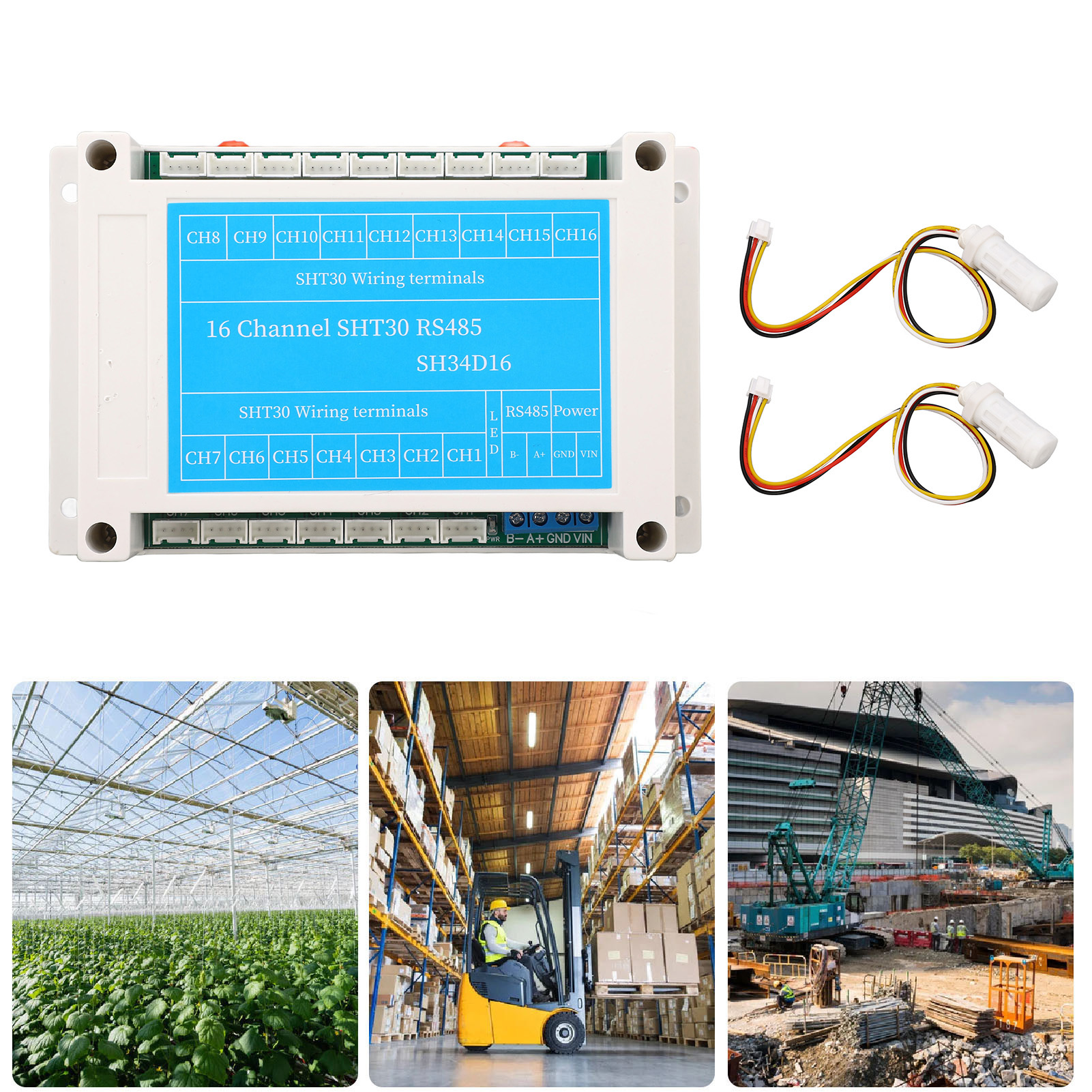Modbus Rs485 16-kanal Rtu-datenerfassungskarte Für Temperatur Und Luftfeuchtigkeit + Tb460 Sht30 Sensorcontroller, 830v Dc-netzteil