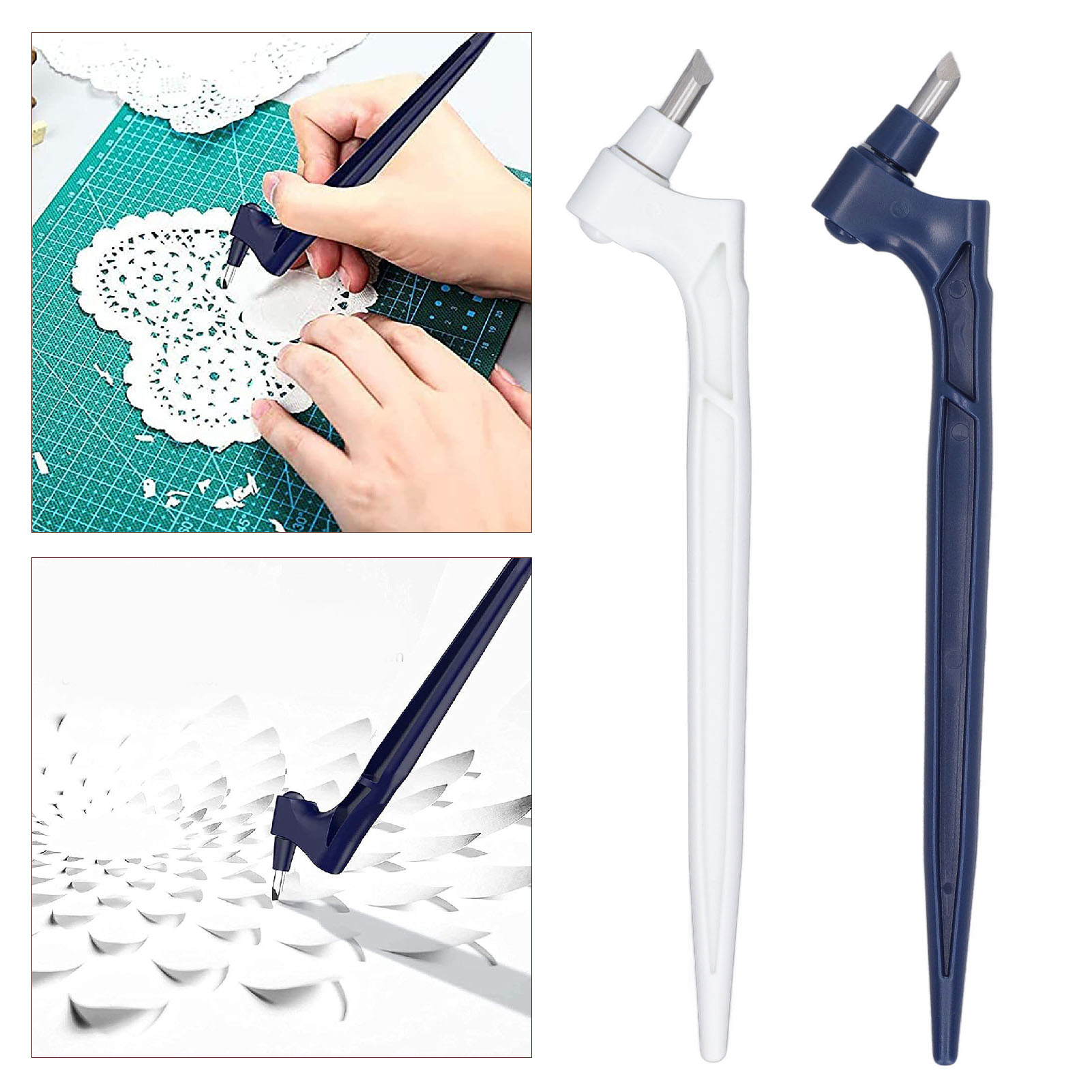 Weißes Universalmesser + Dunkelblaues Universalmesser, Papierschneider, Schneidwerkzeuge, Handschnitzmesser, 360-grad-dreh-universalmesser