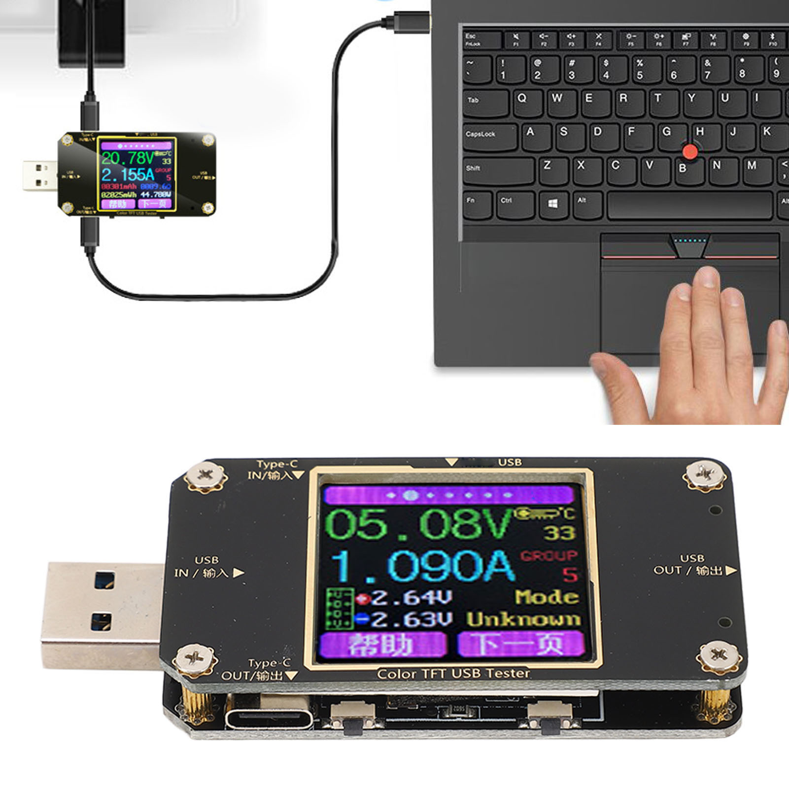 Juwei A3 Usb-spannungs- Und Strommultimeter, Typ-c-farbdisplay-testgerät, Pd-schnellladeleistungsdetektor