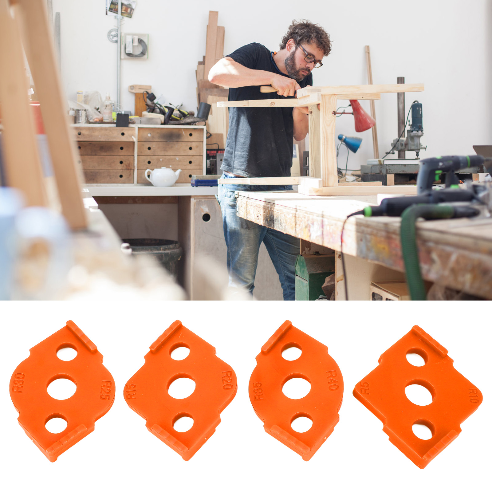 Schnellpositionierer Für Halbrunde Ecken In Der Holzbearbeitung, 4 Stück, Schnellpositionierer Für R-förmige Eckenrundungsmaschine (orange)