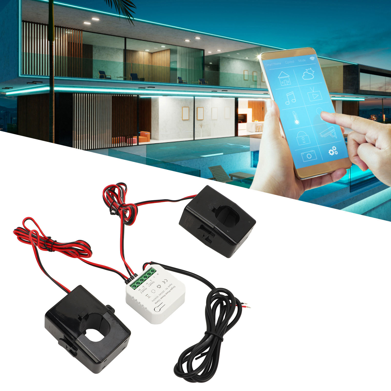 Graffiti 90–250 V Ac Einphasen-wlan-smartmeter Mit Klemmring Für Zwei 200-act-stromwandler (kwh-leistung) – Energieverbrauchsüberwachung Und Leistungsstatistik