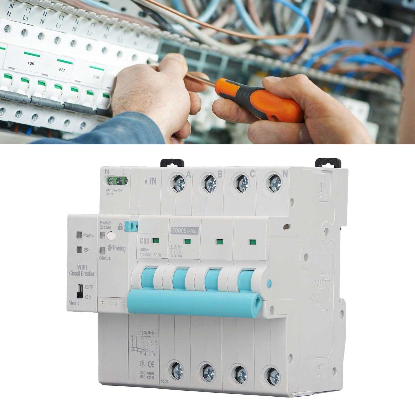Tongou Wlan-leistungsschalter, 4-polig, 145–295 V, 63 A, Wiedereinschaltschalter